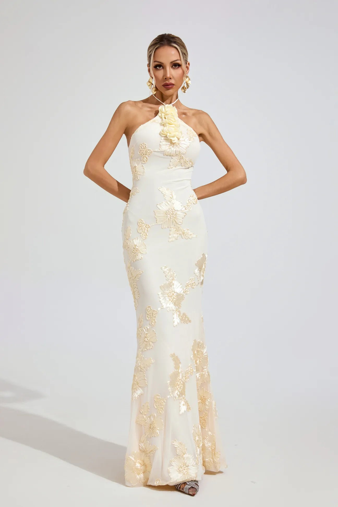 Ife Beige Strapless Maxi Dress