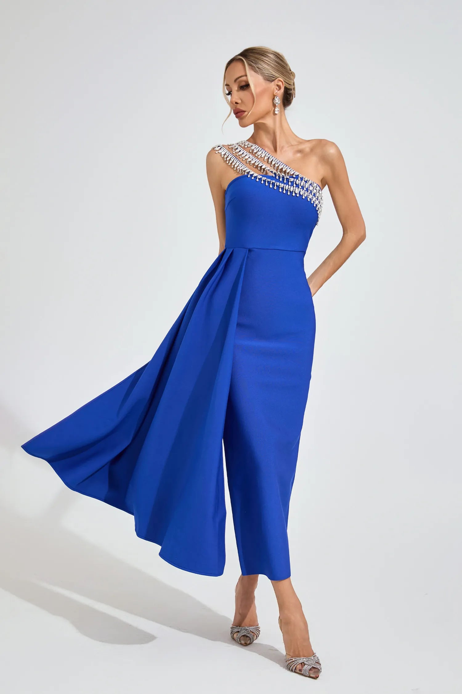 Faelis Blue Strapless Diamond Maxi Dress