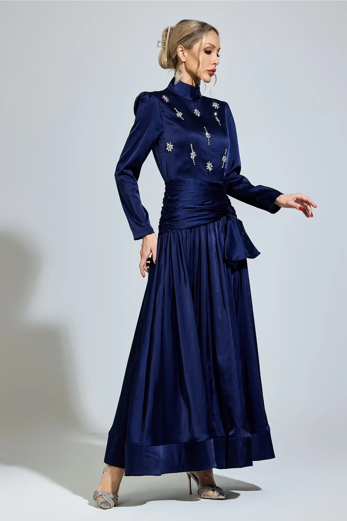 Millie Blue Diamond Long Sleeve Maxi Dress