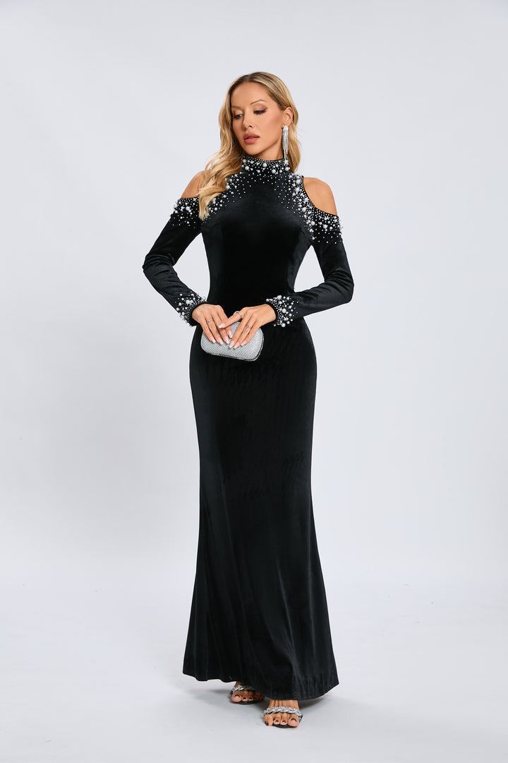 Indigo Midnight Pearl Embellished Maxi Dress