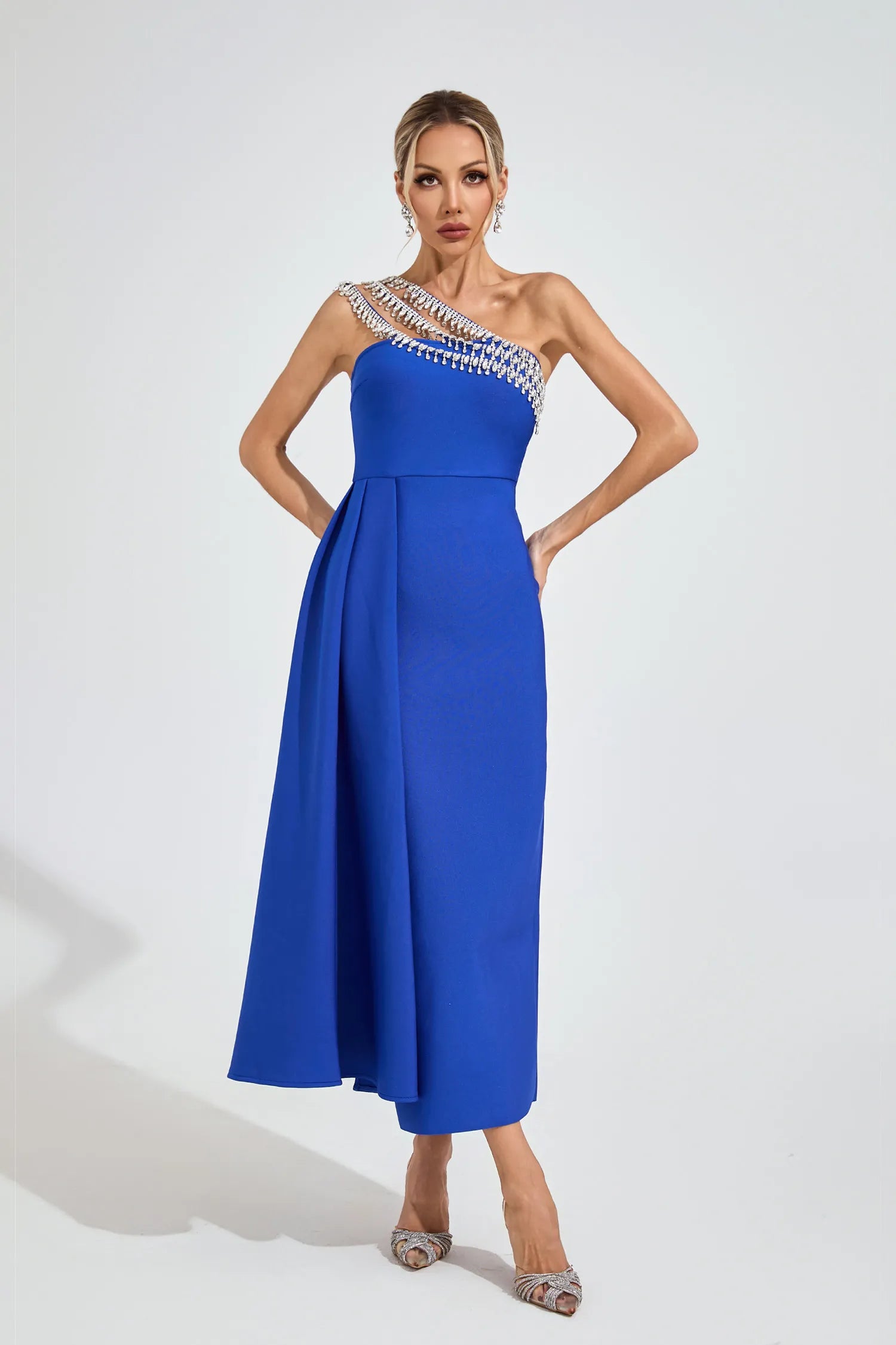 Faelis Blue Strapless Diamond Maxi Dress