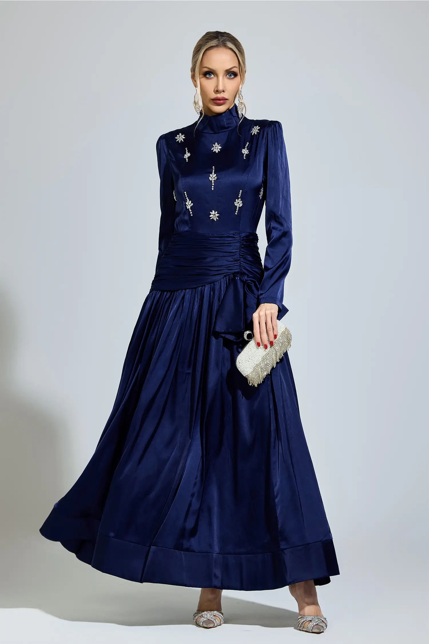 Millie Blue Diamond Long Sleeve Maxi Dress