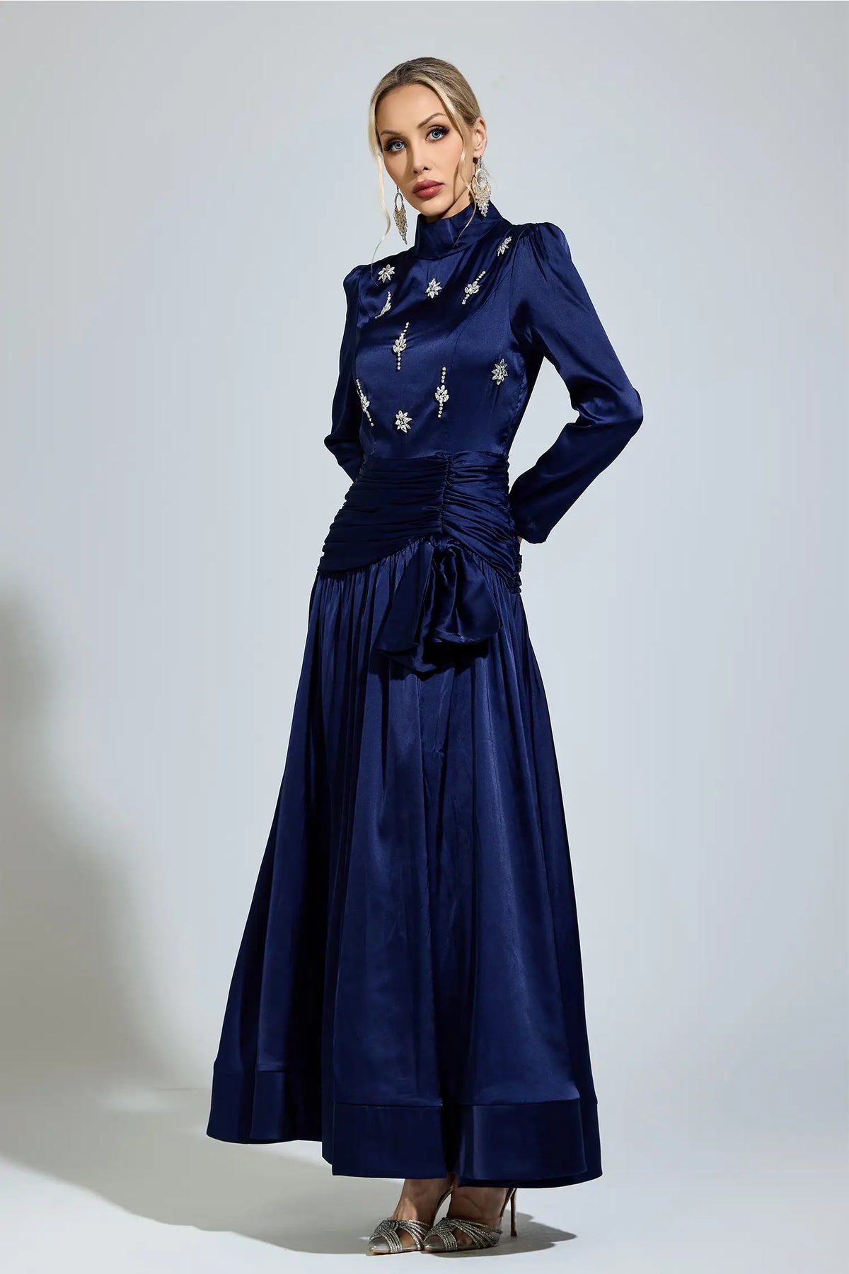 Millie Blue Diamond Long Sleeve Maxi Dress