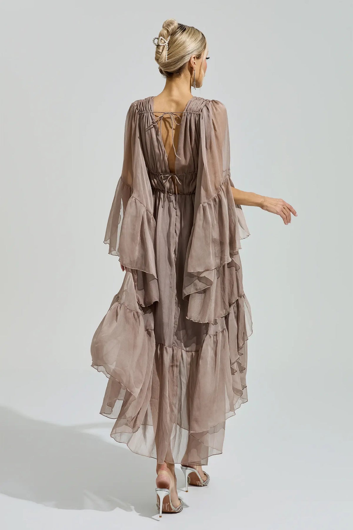 Natalia Brown Ruffle Maxi Dress