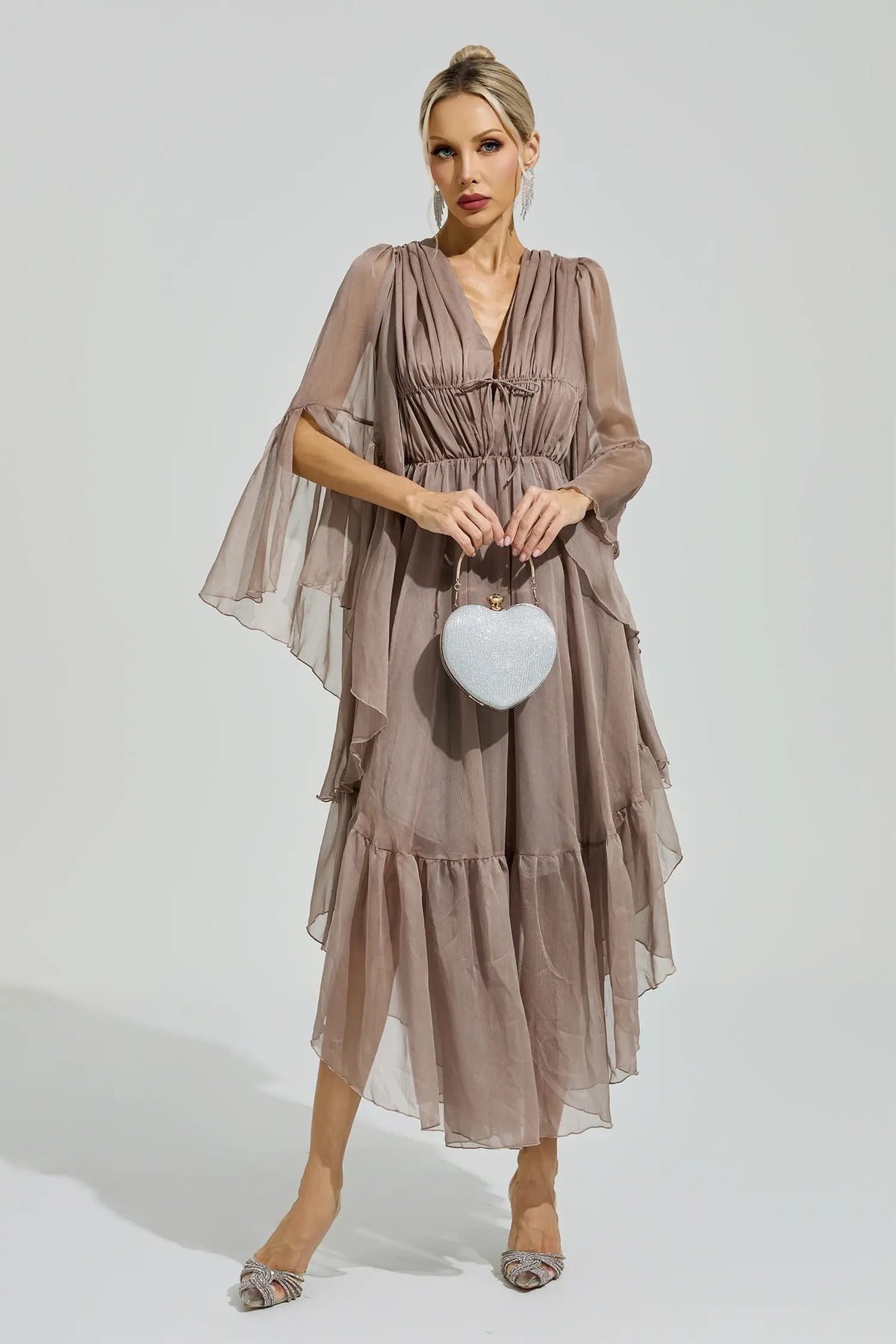 Natalia Brown Ruffle Maxi Dress