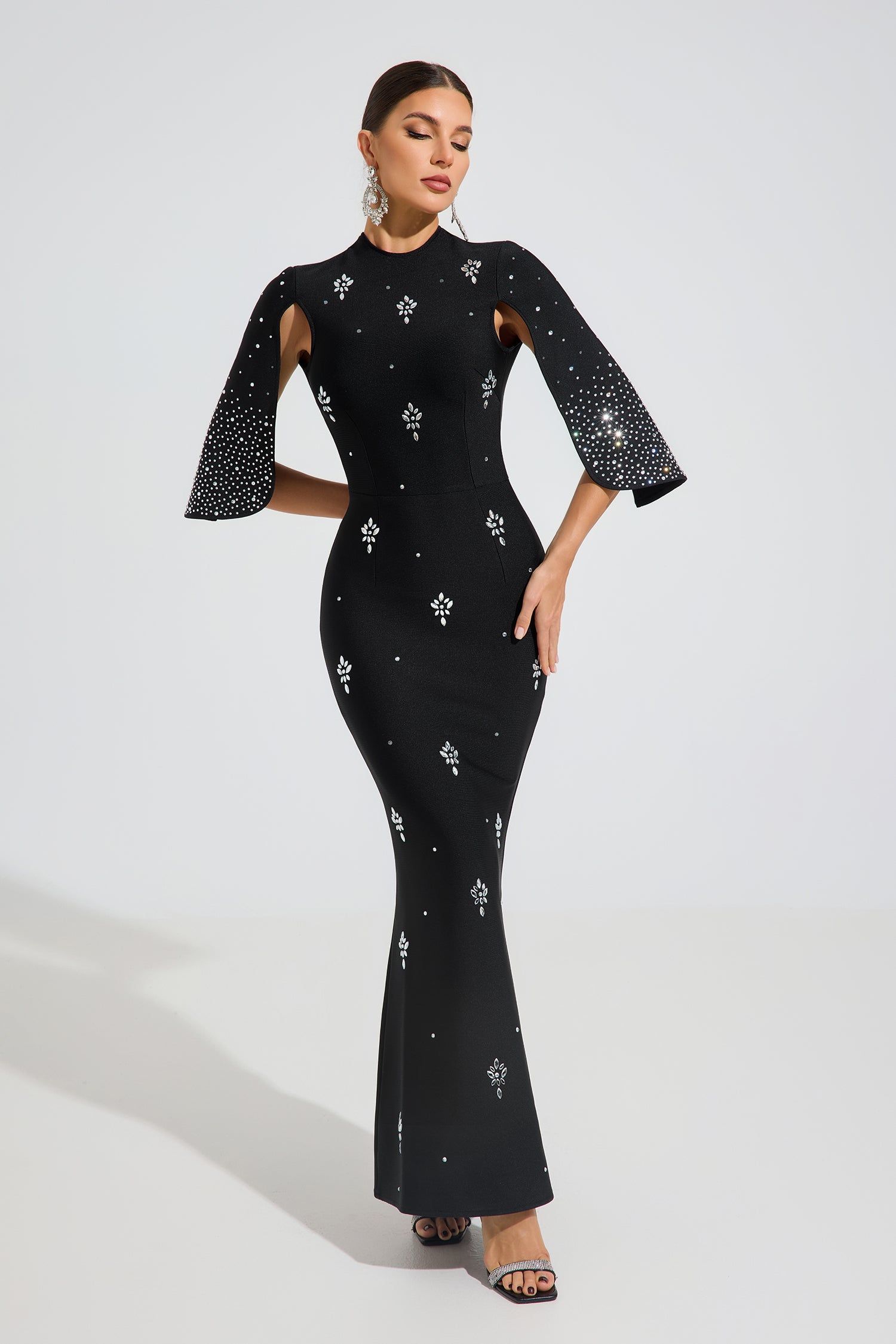 Reese Noir Crystal Elegance Maxi Dress