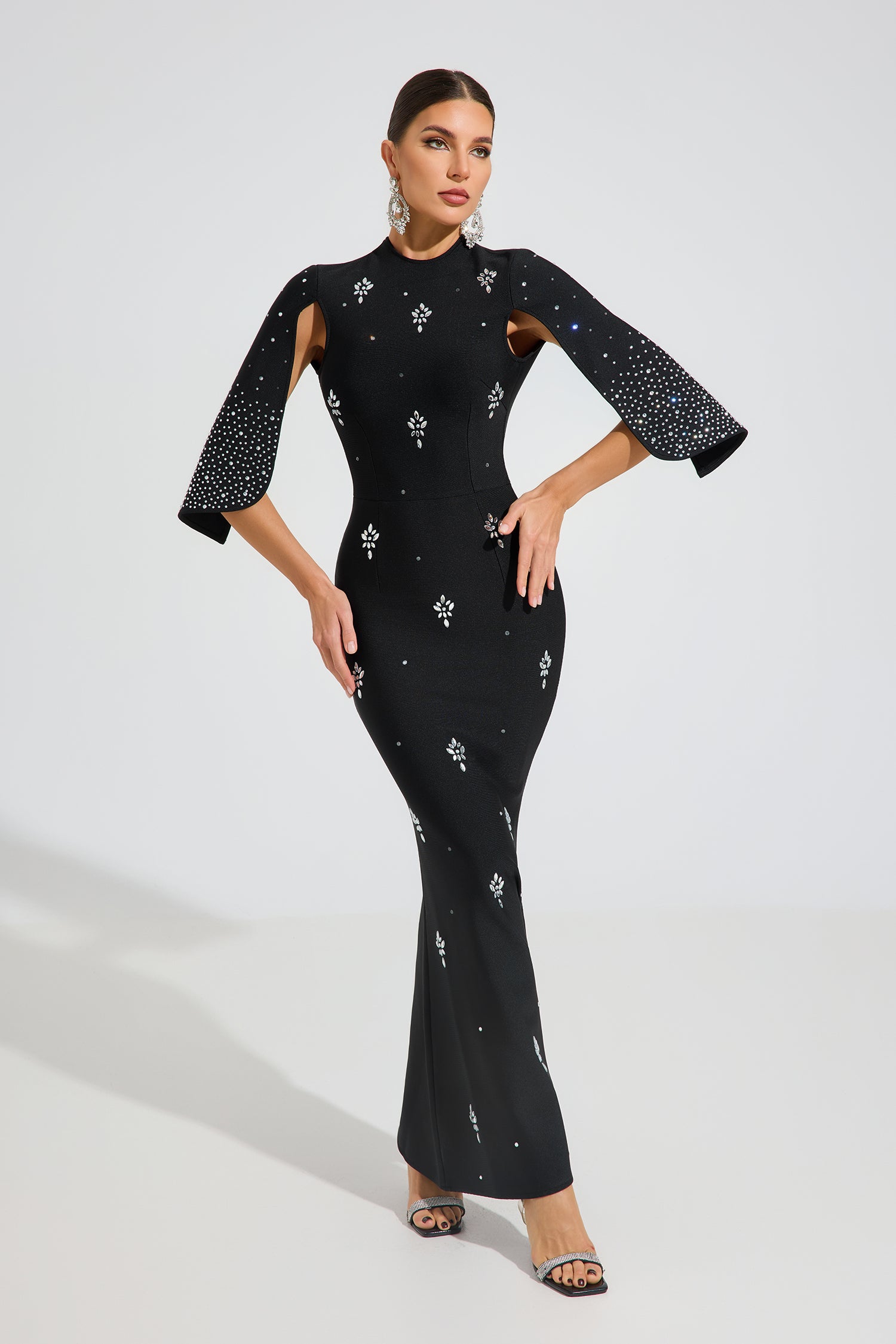 Reese Noir Crystal Elegance Maxi Dress