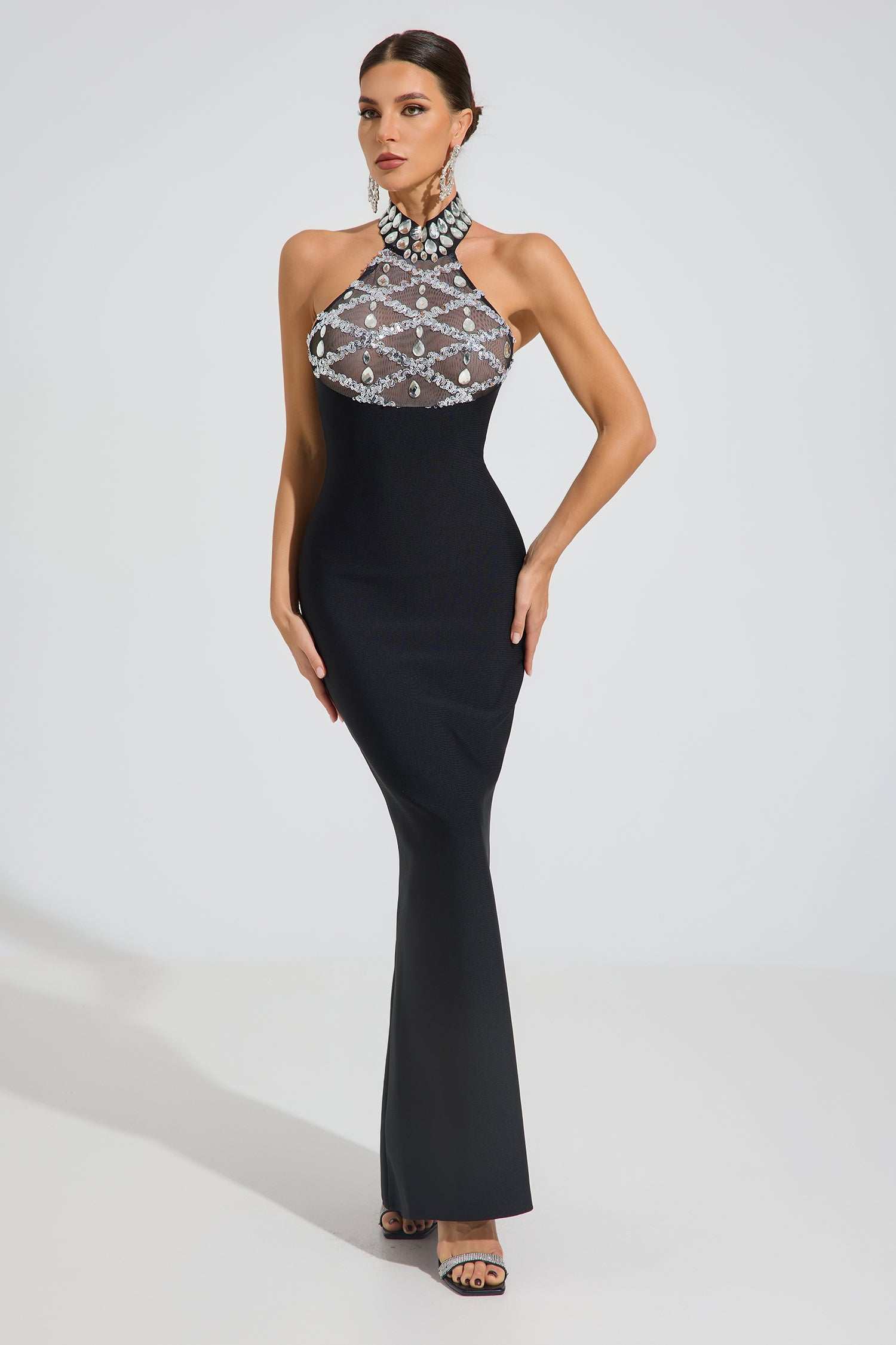 Elune Crystal Halter Maxi Dress