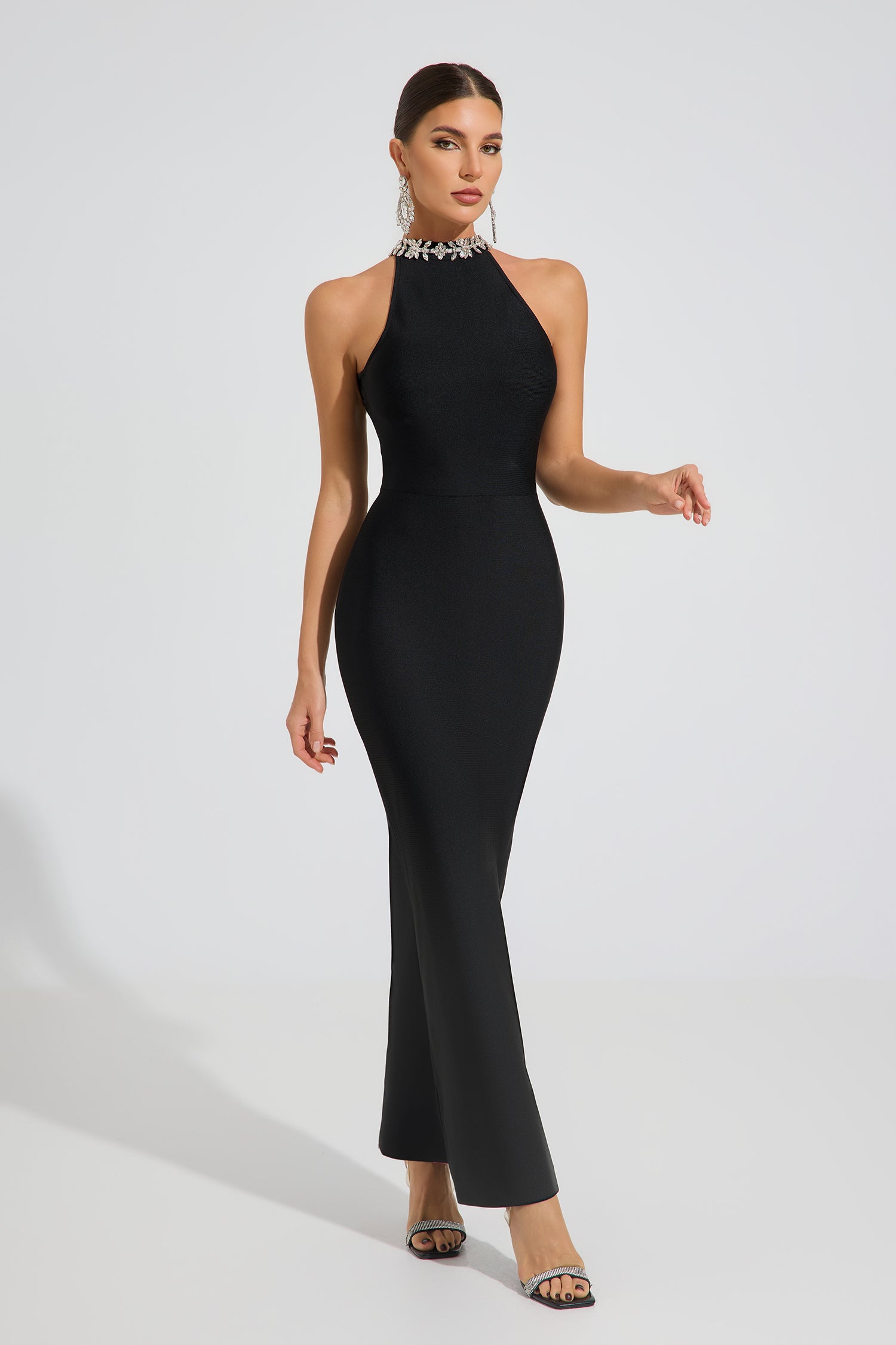 Veronica Noir Halter Maxi Dress