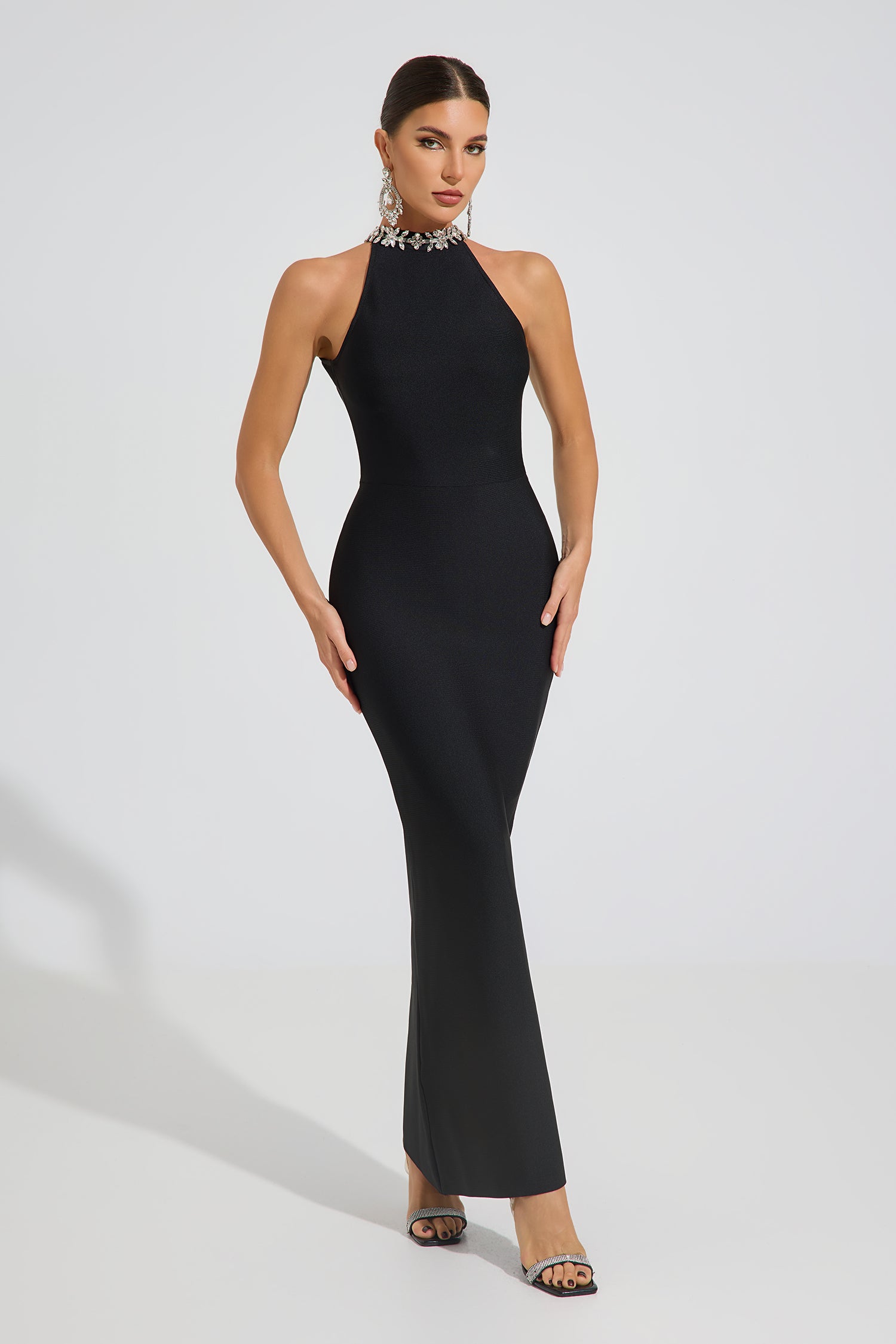 Veronica Noir Halter Maxi Dress
