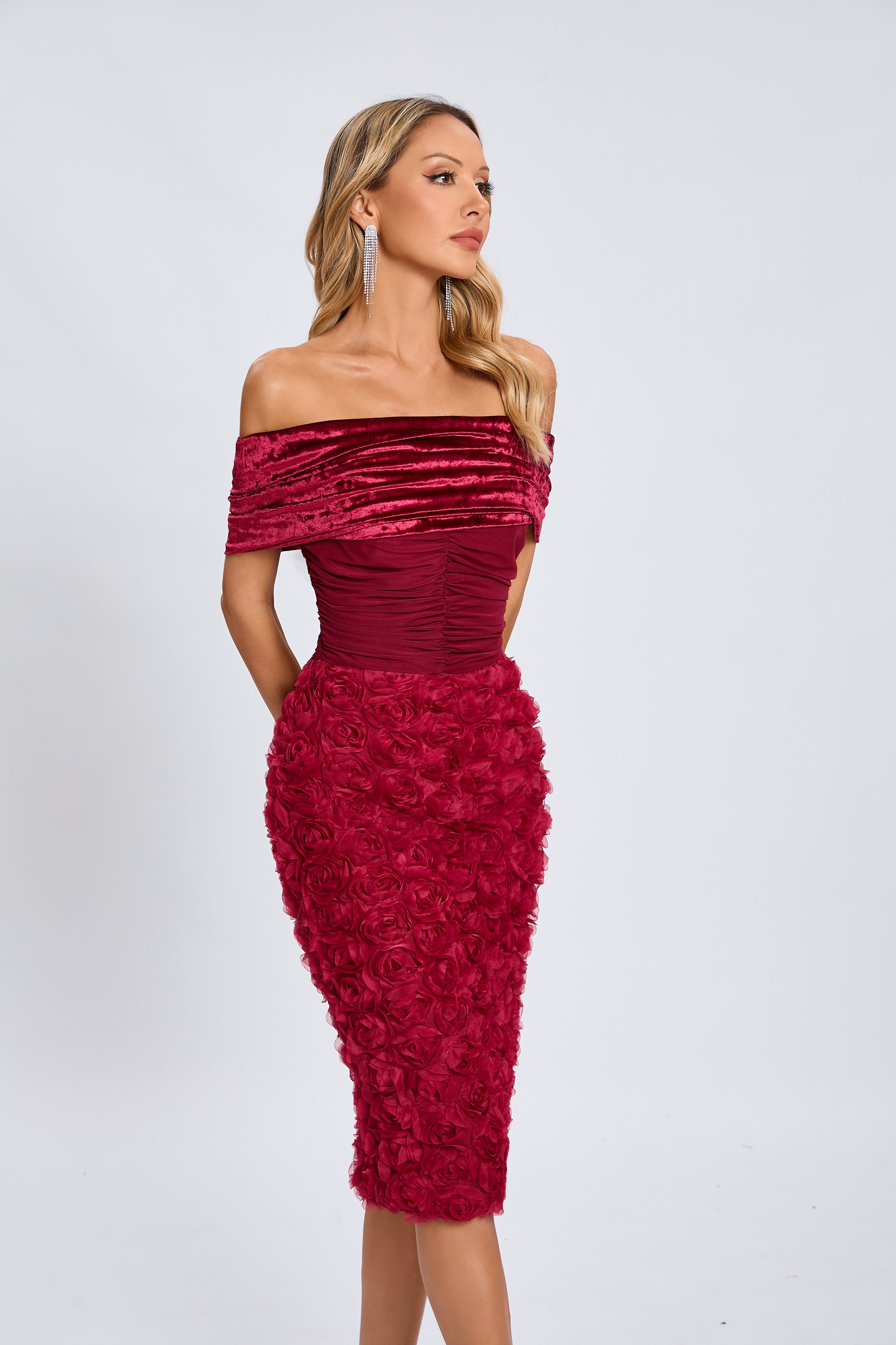 Taylor Velvet Rose Midi Dress