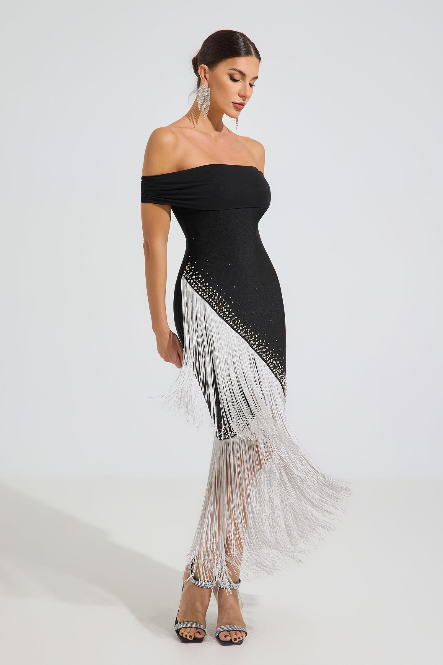 Vanthe silver Fringe Elegance Midi Dress