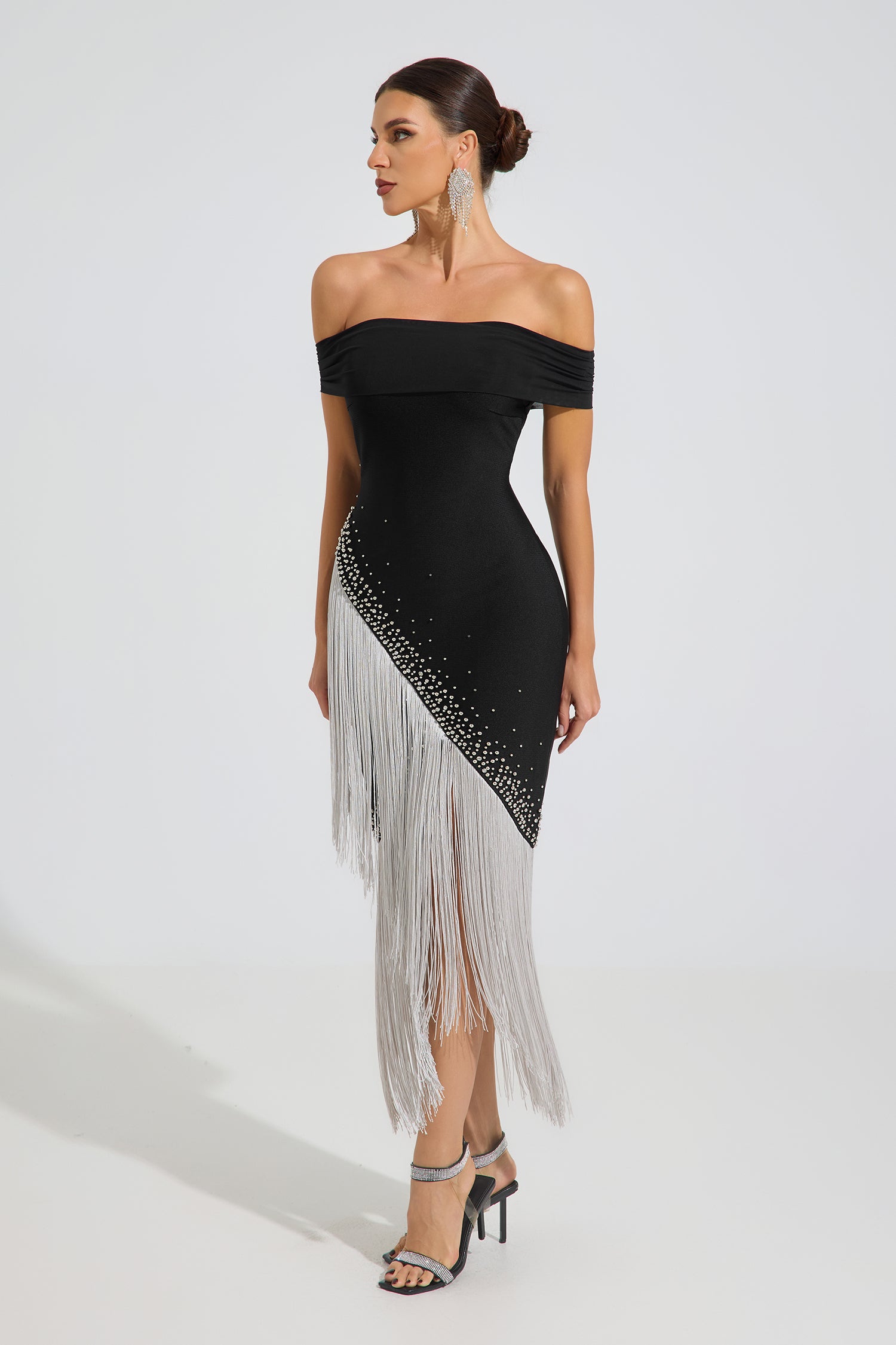 Vanthe silver Fringe Elegance Midi Dress