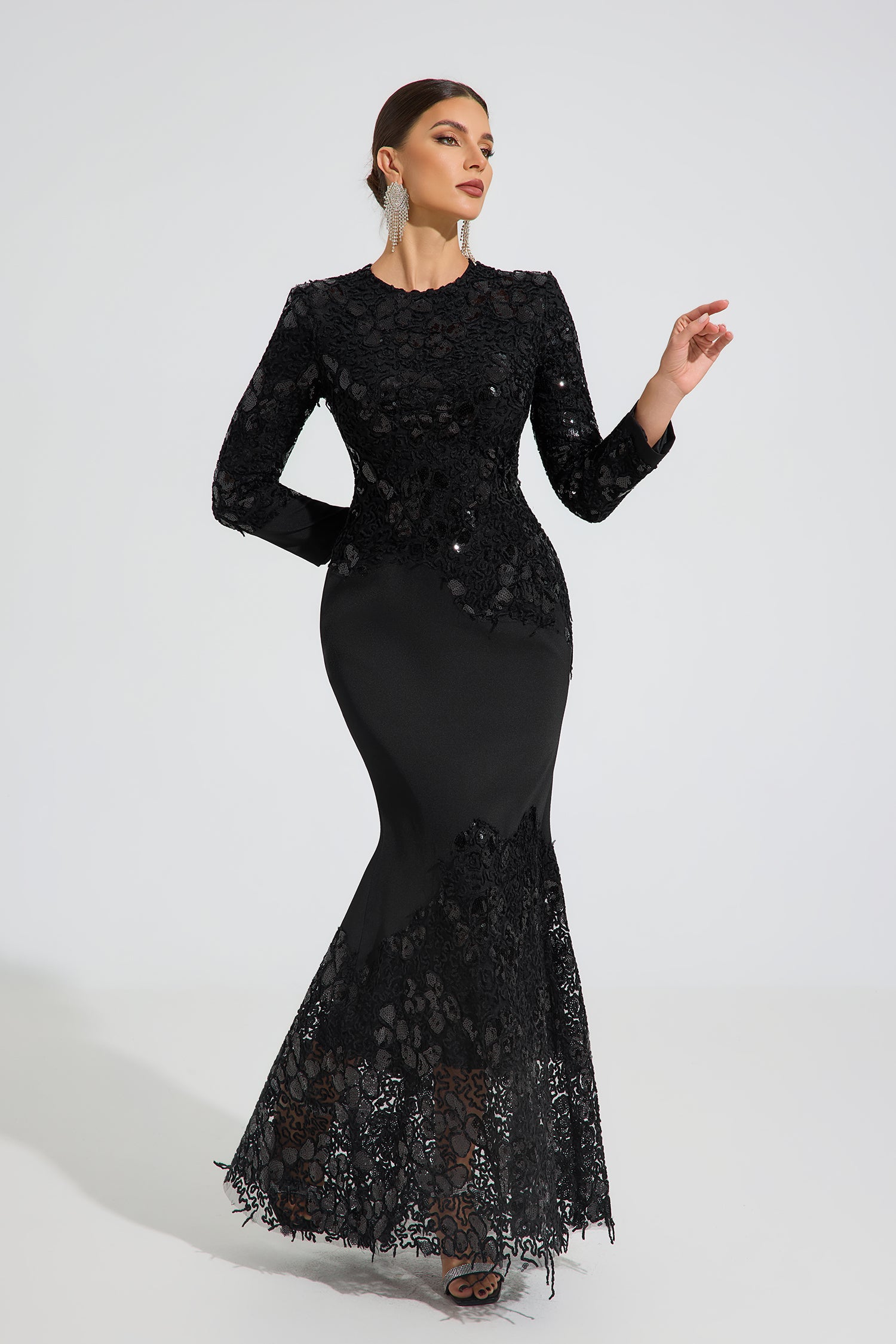 Charito Noir Elegance Lace Maxi Dress