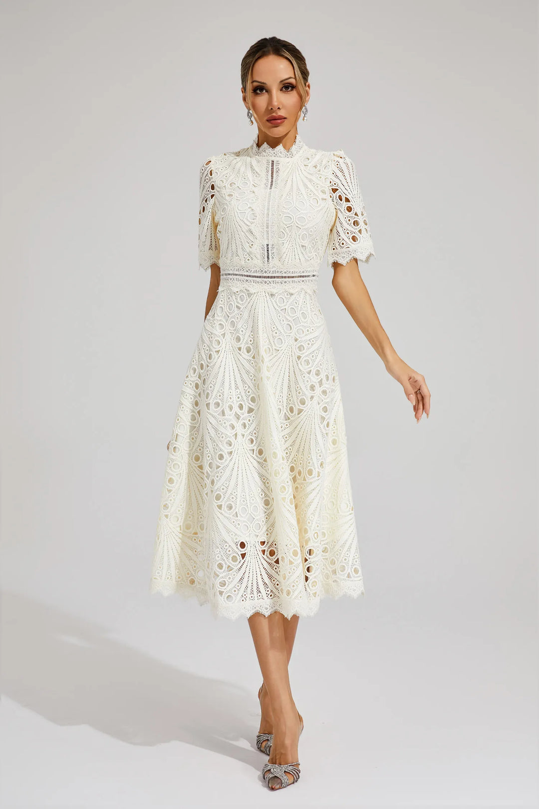 Shaylah White Lace Midi Dress