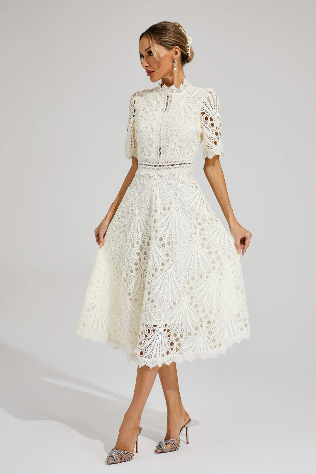 Shaylah White Lace Midi Dress