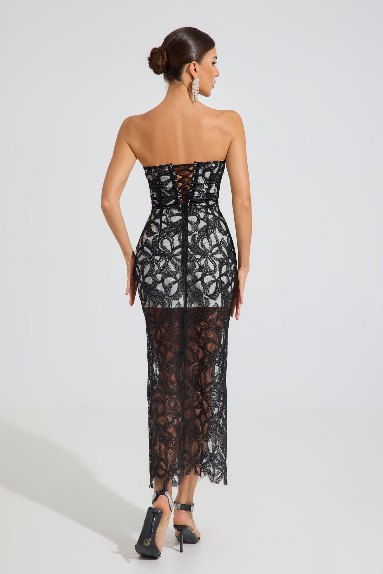 Fiona Noir Lace Corset Maxi Dress