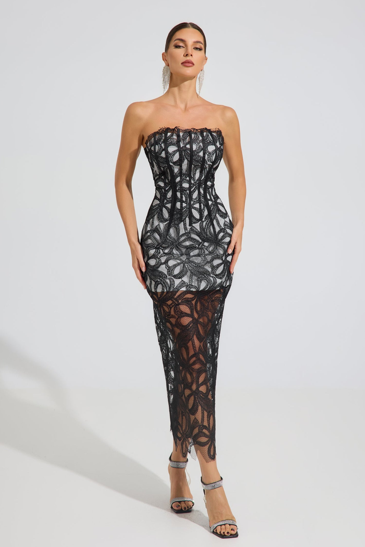Fiona Noir Lace Corset Maxi Dress