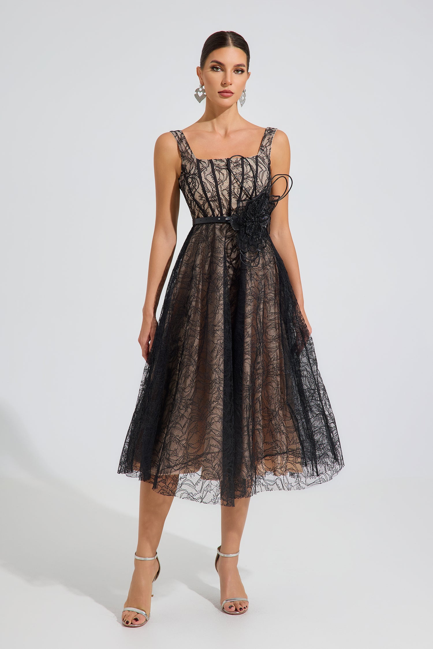 Onyxia Noir Enchant Lace Midi Dress