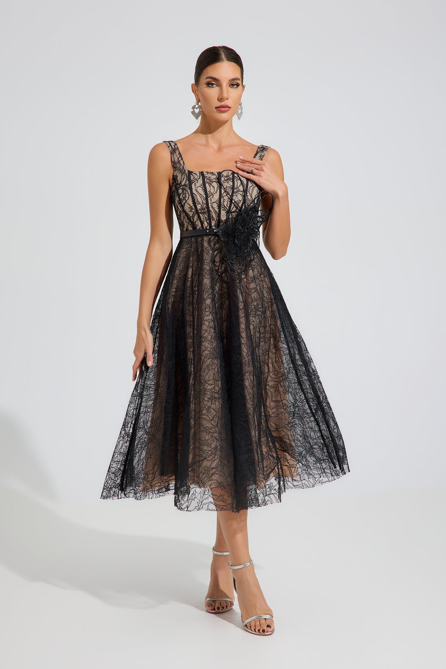 Onyxia Noir Enchant Lace Midi Dress