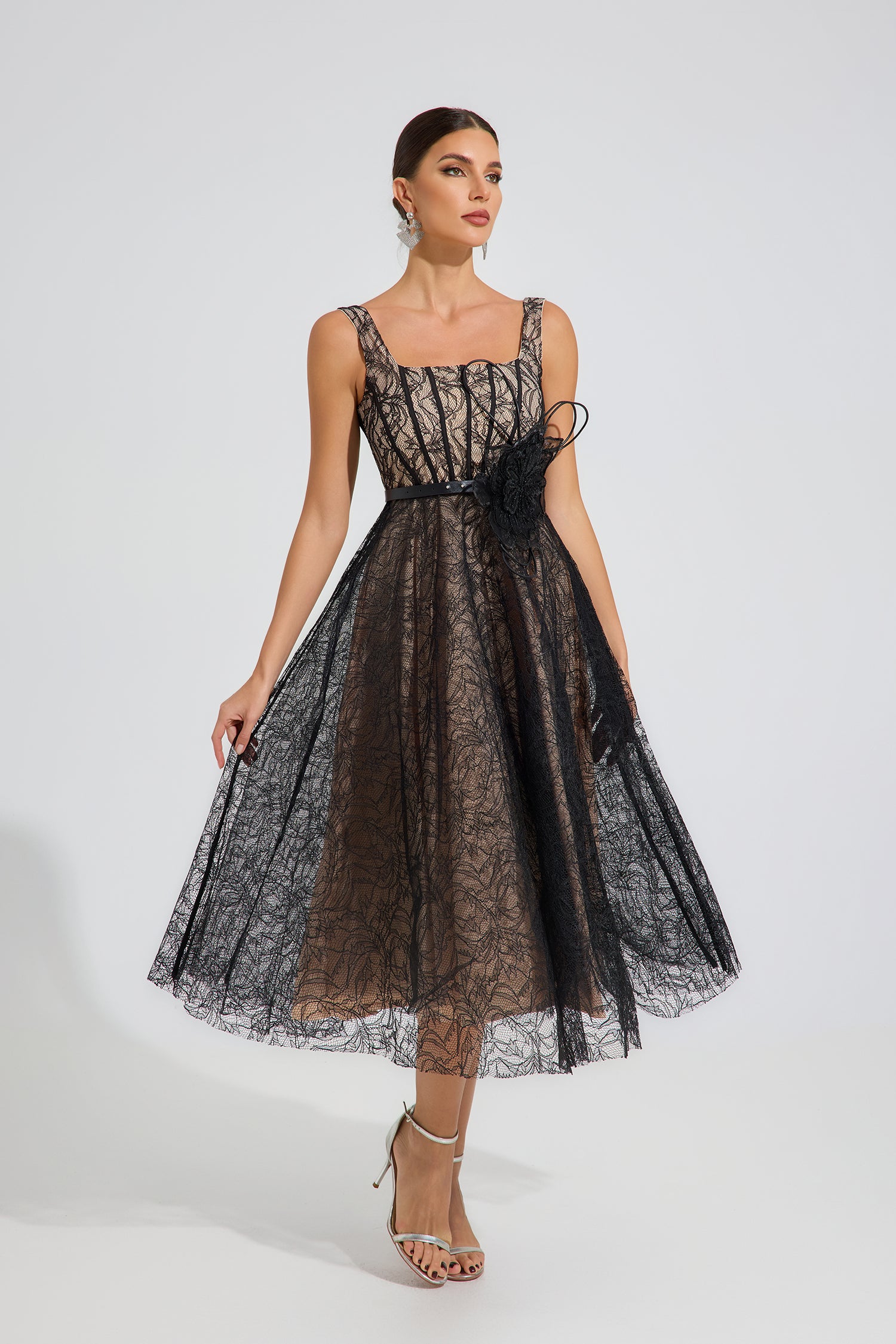 Onyxia Noir Enchant Lace Midi Dress