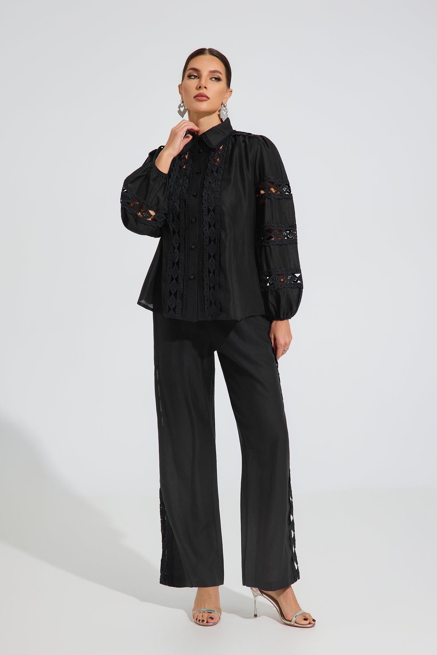 Judy Noir Lace Detail Two-Piece Set