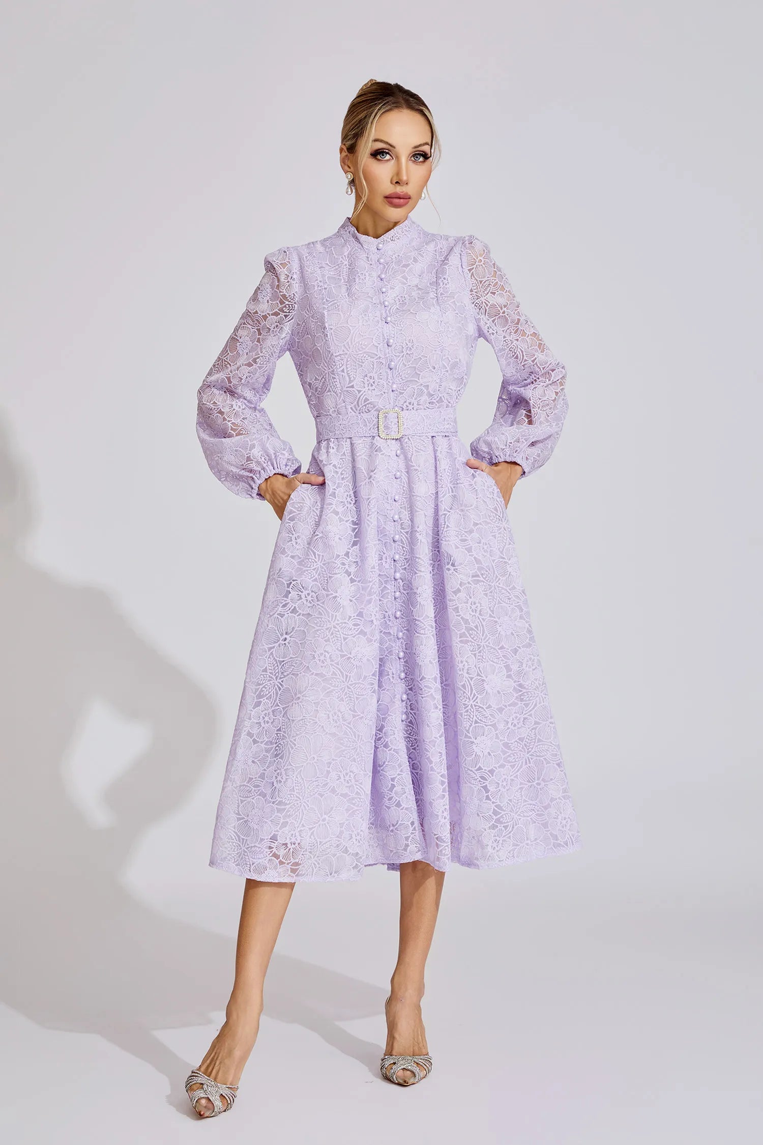 Adley Purple Embroidered Lace Maxi Dress