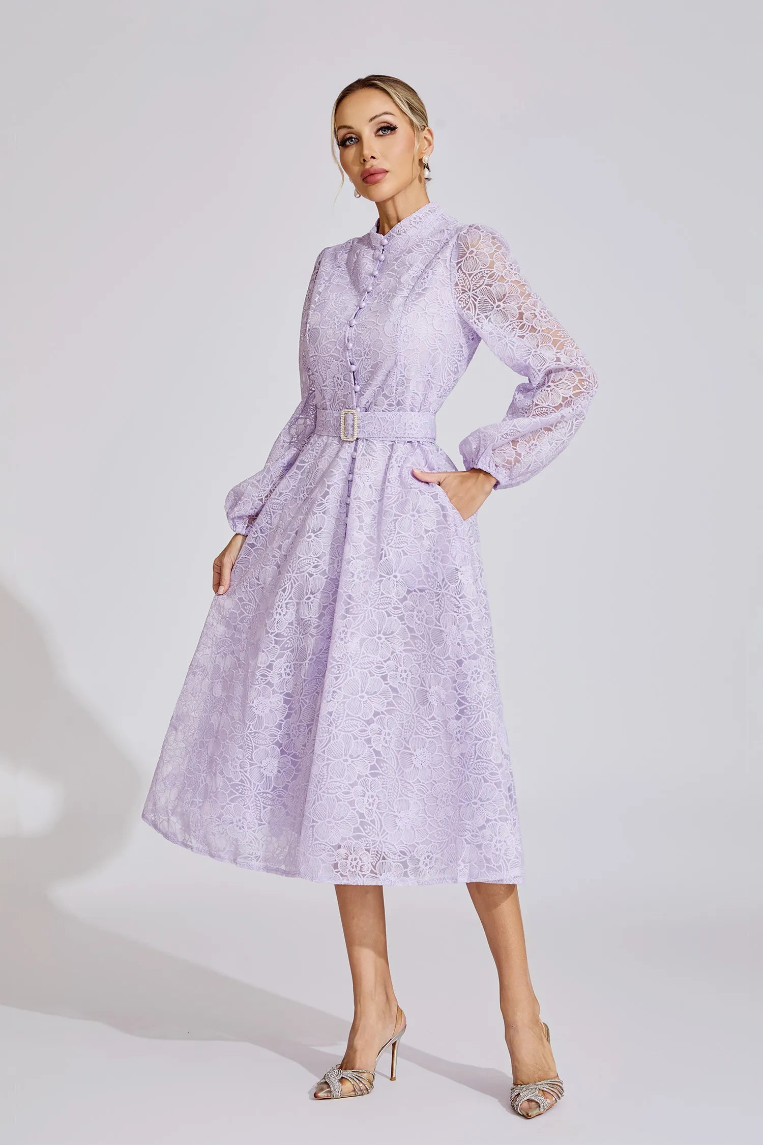 Adley Purple Embroidered Lace Maxi Dress