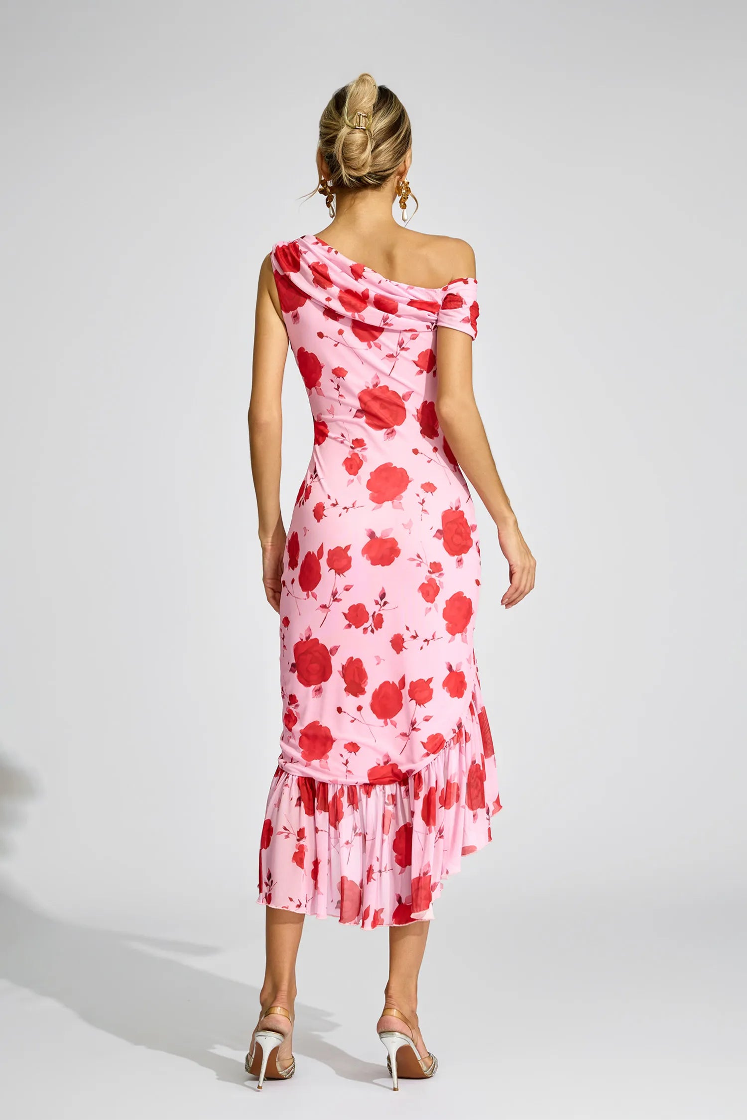 Svetlana Pink Rose One -Shoulder Midi Dress