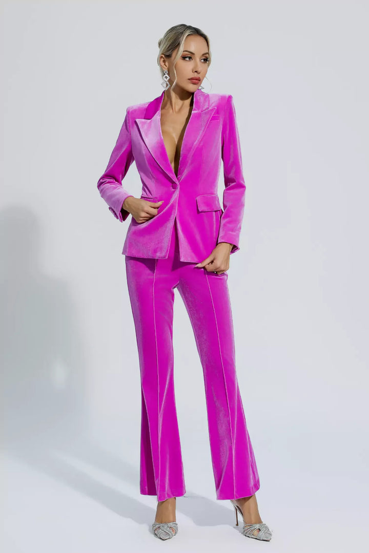 Aleena Magenta Velvet Blazer Set