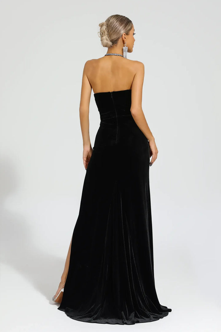 Alston Black Diamond Halter Maxi Dress