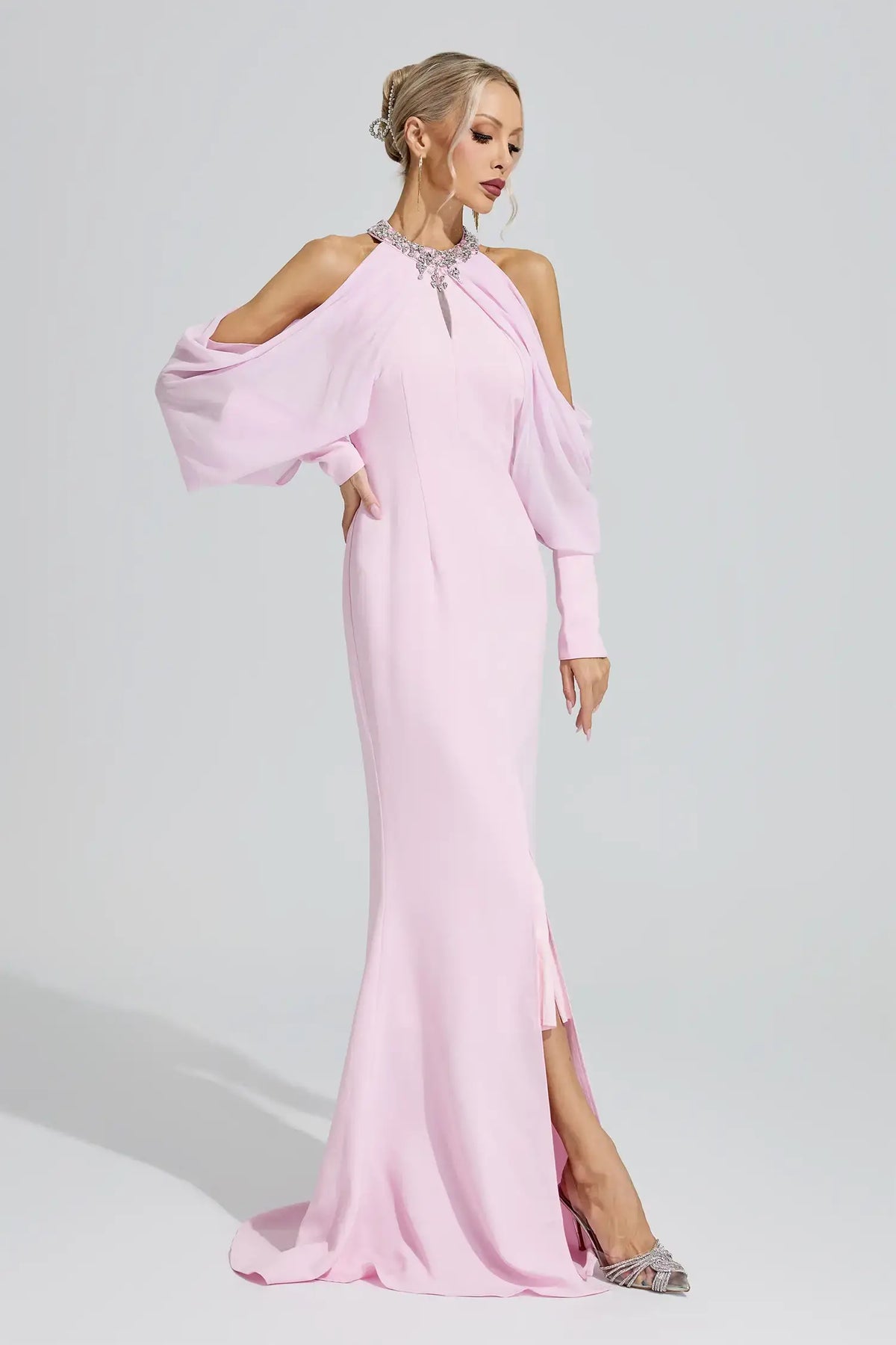 Briar Pink Halter Neck Rhinestone Maxi Dress