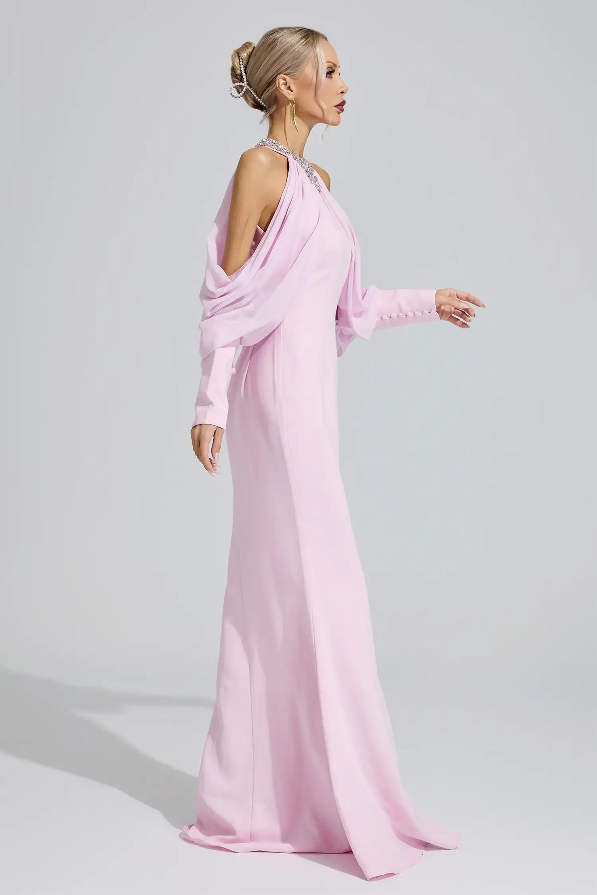 Briar Pink Halter Neck Rhinestone Maxi Dress