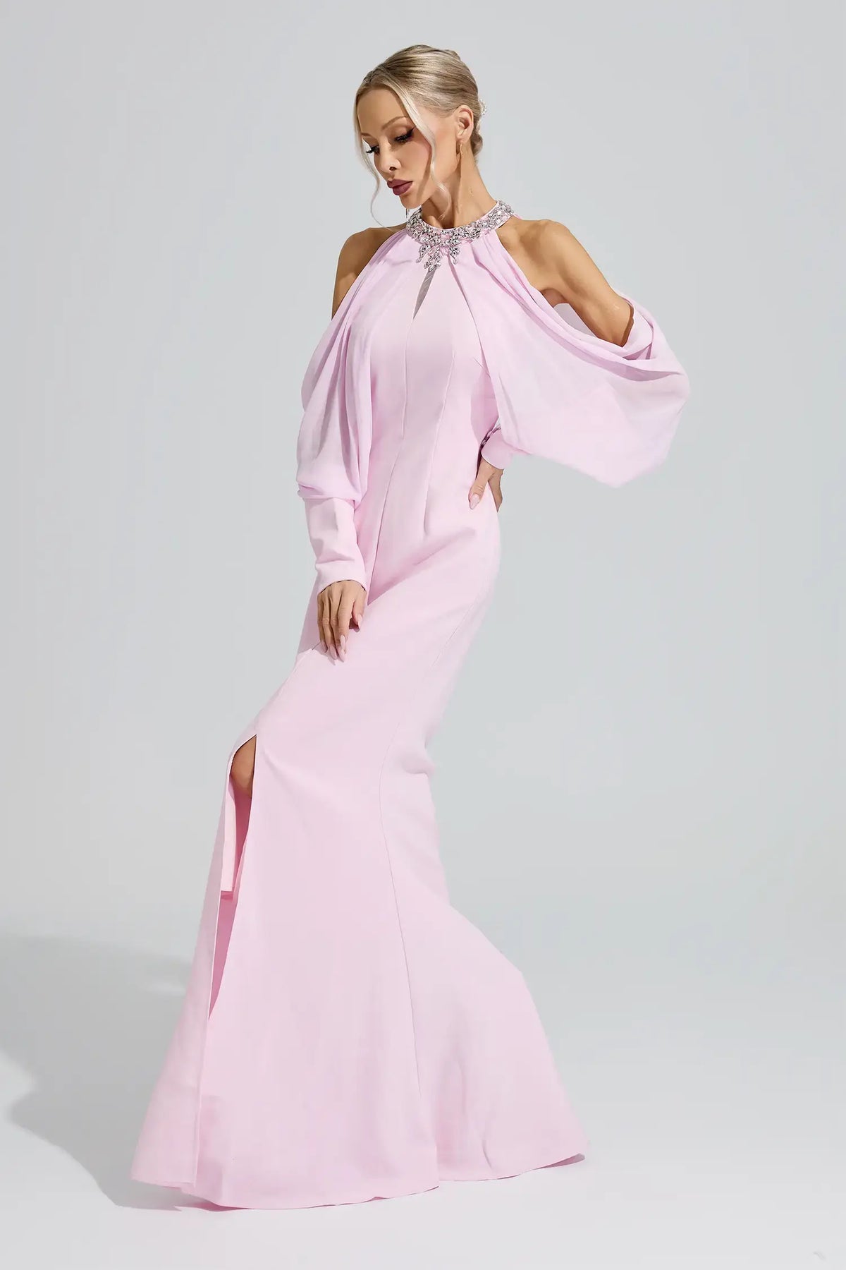 Briar Pink Halter Neck Rhinestone Maxi Dress