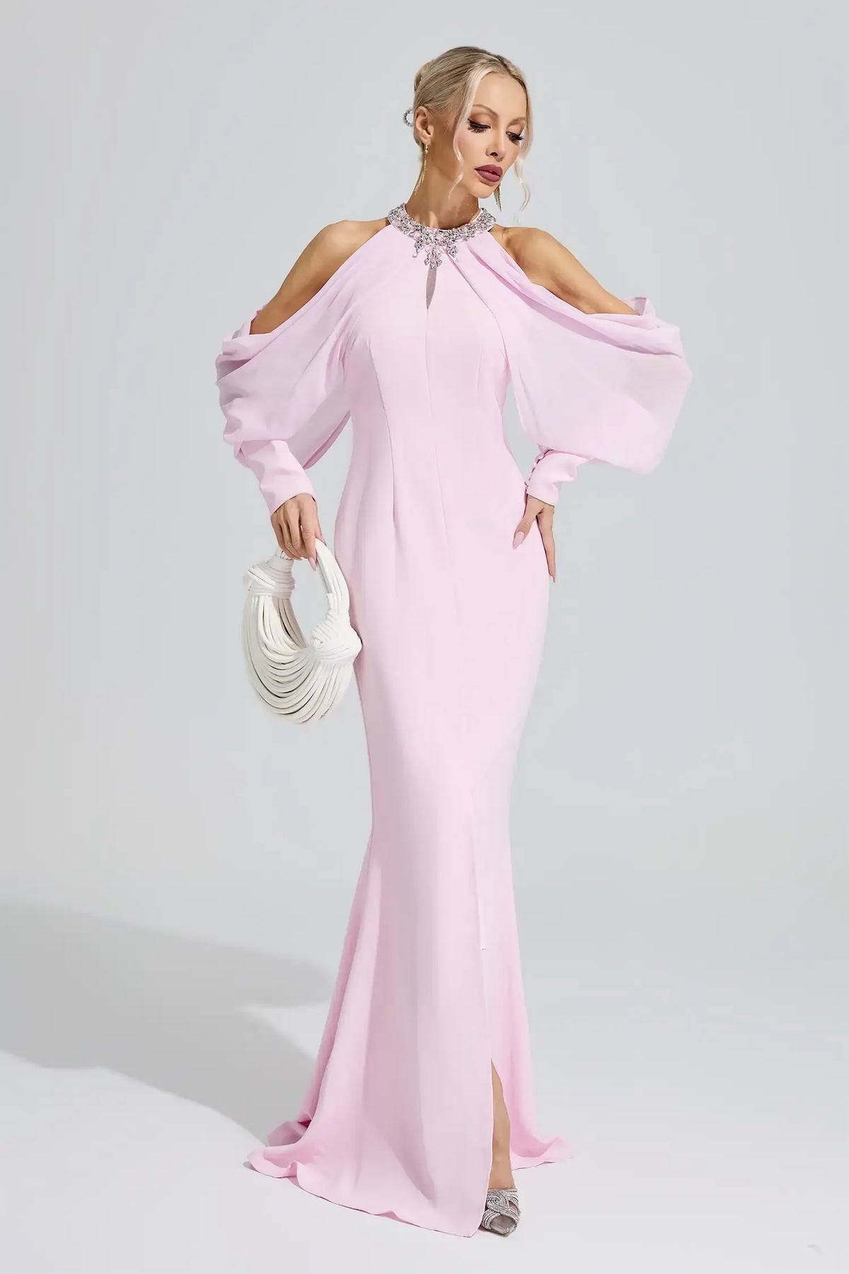 Briar Pink Halter Neck Rhinestone Maxi Dress
