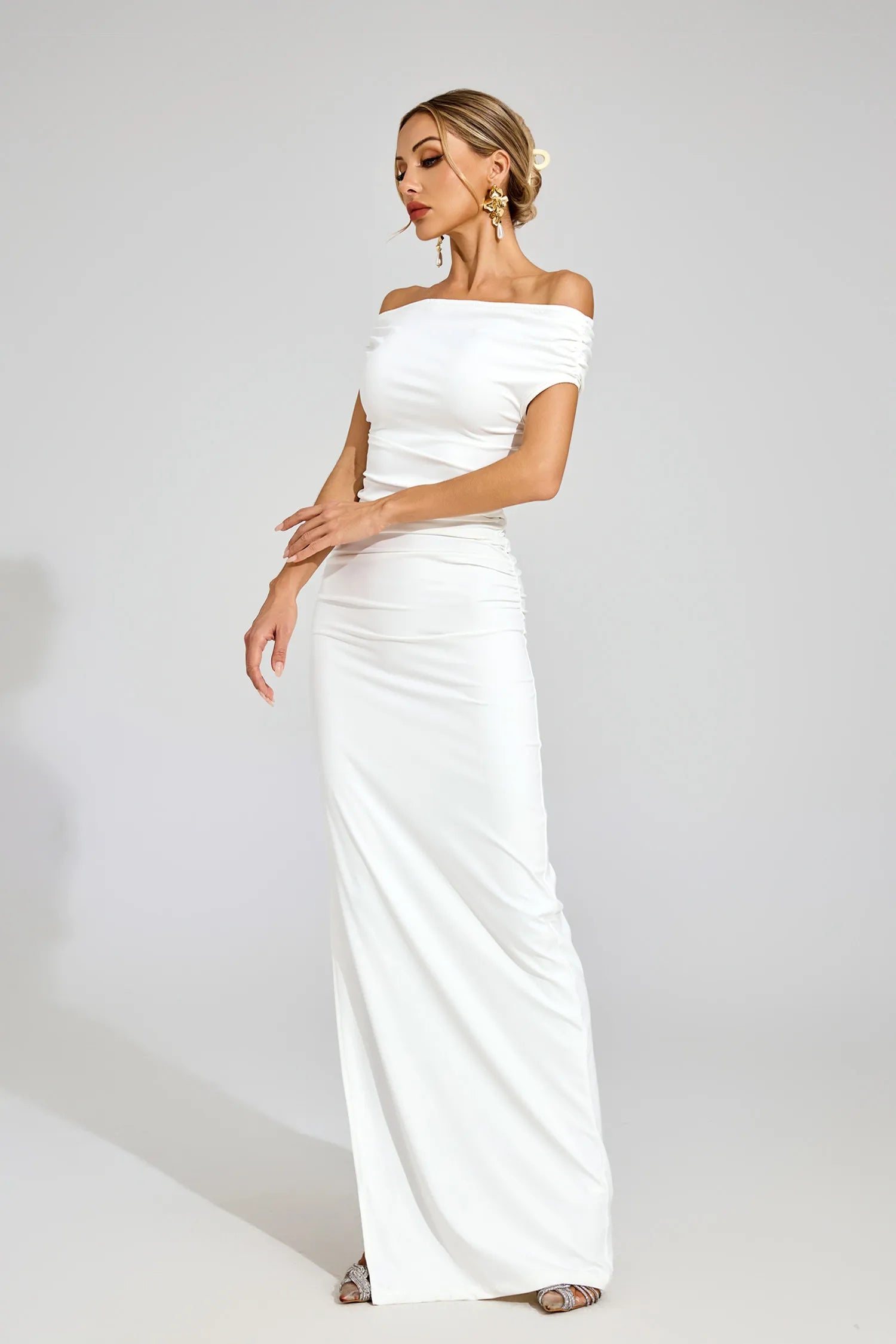 Monica White Off Shoulder Maxi Dress