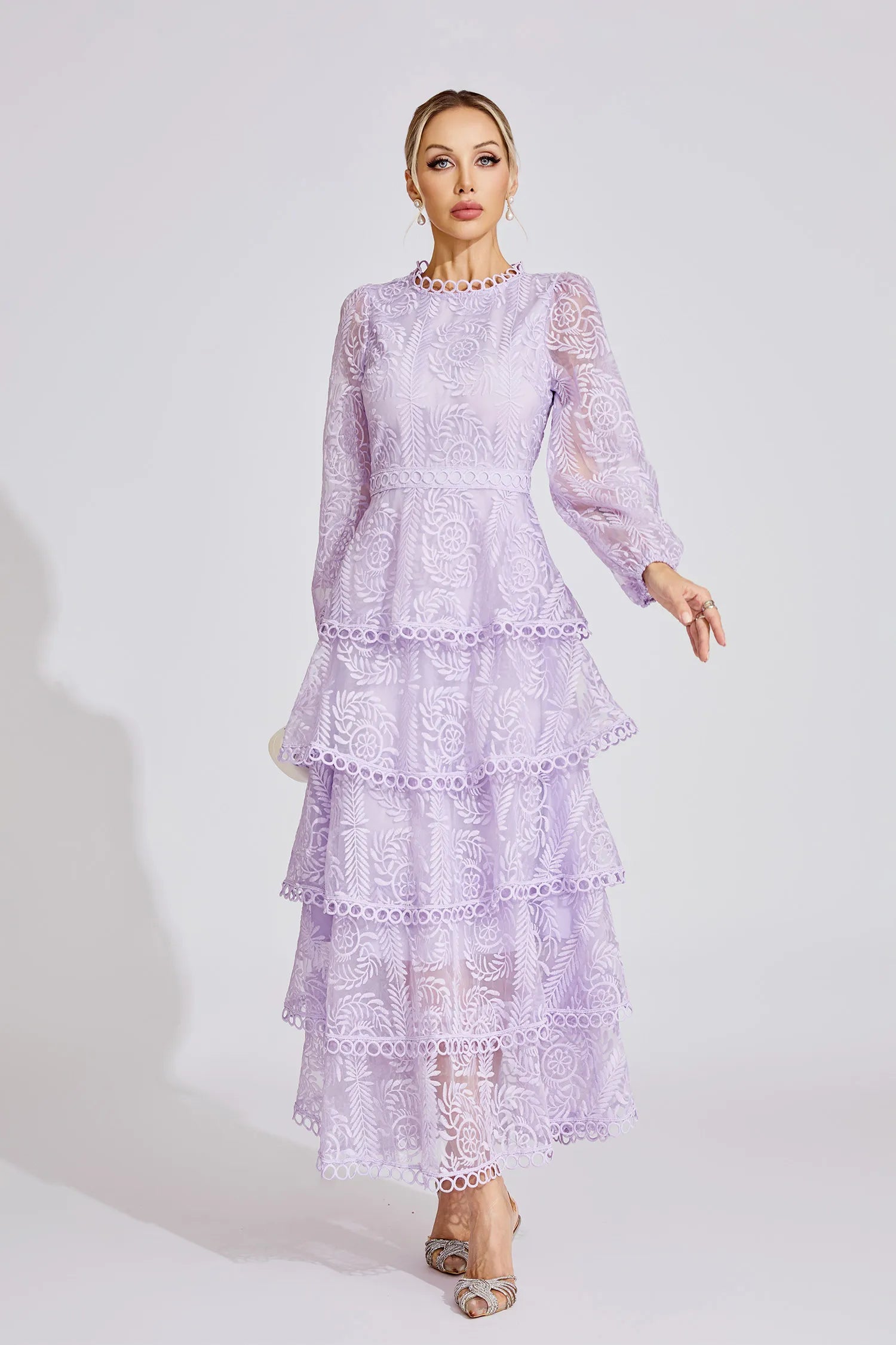 Brigitte Purple Elegant Lace Maxi Dress