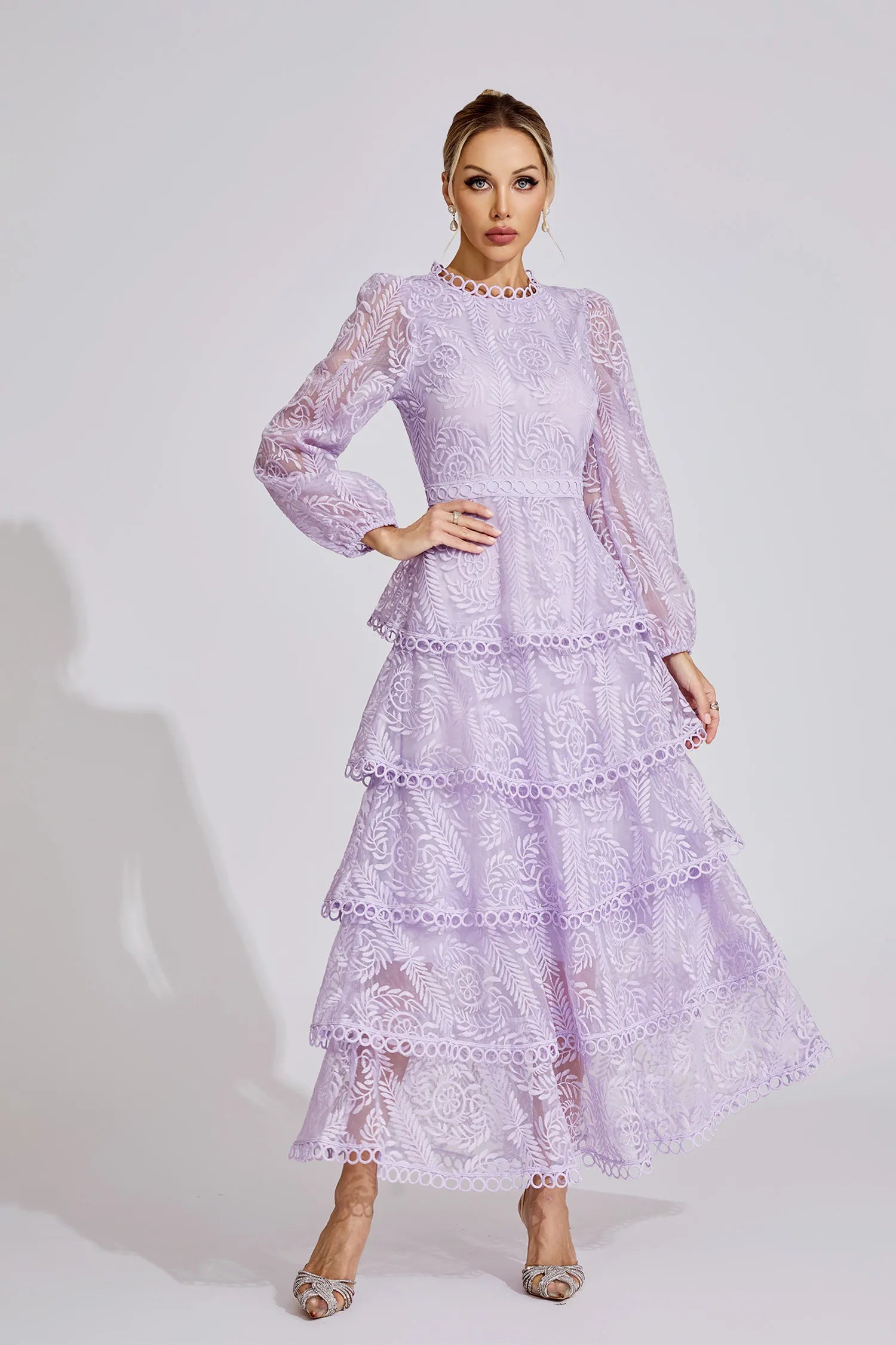 Brigitte Purple Elegant Lace Maxi Dress