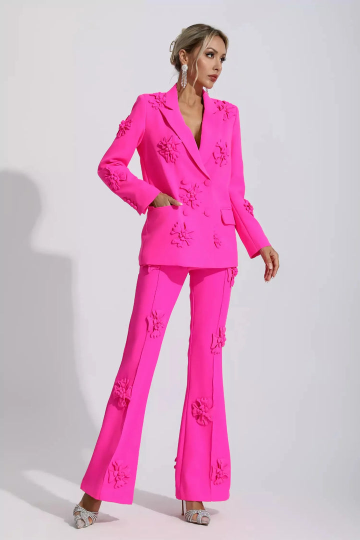 Ari Pink Jacquard Floral Blazer Set