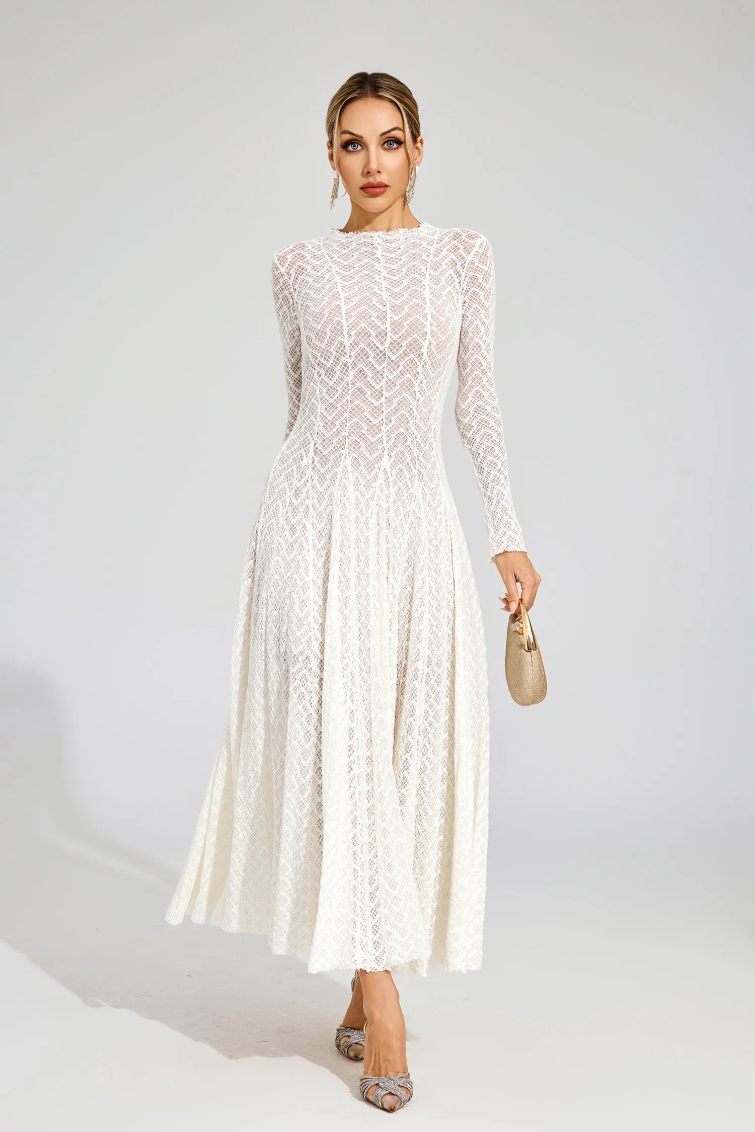 Abby White Lace Long Sleeve Maxi Dress