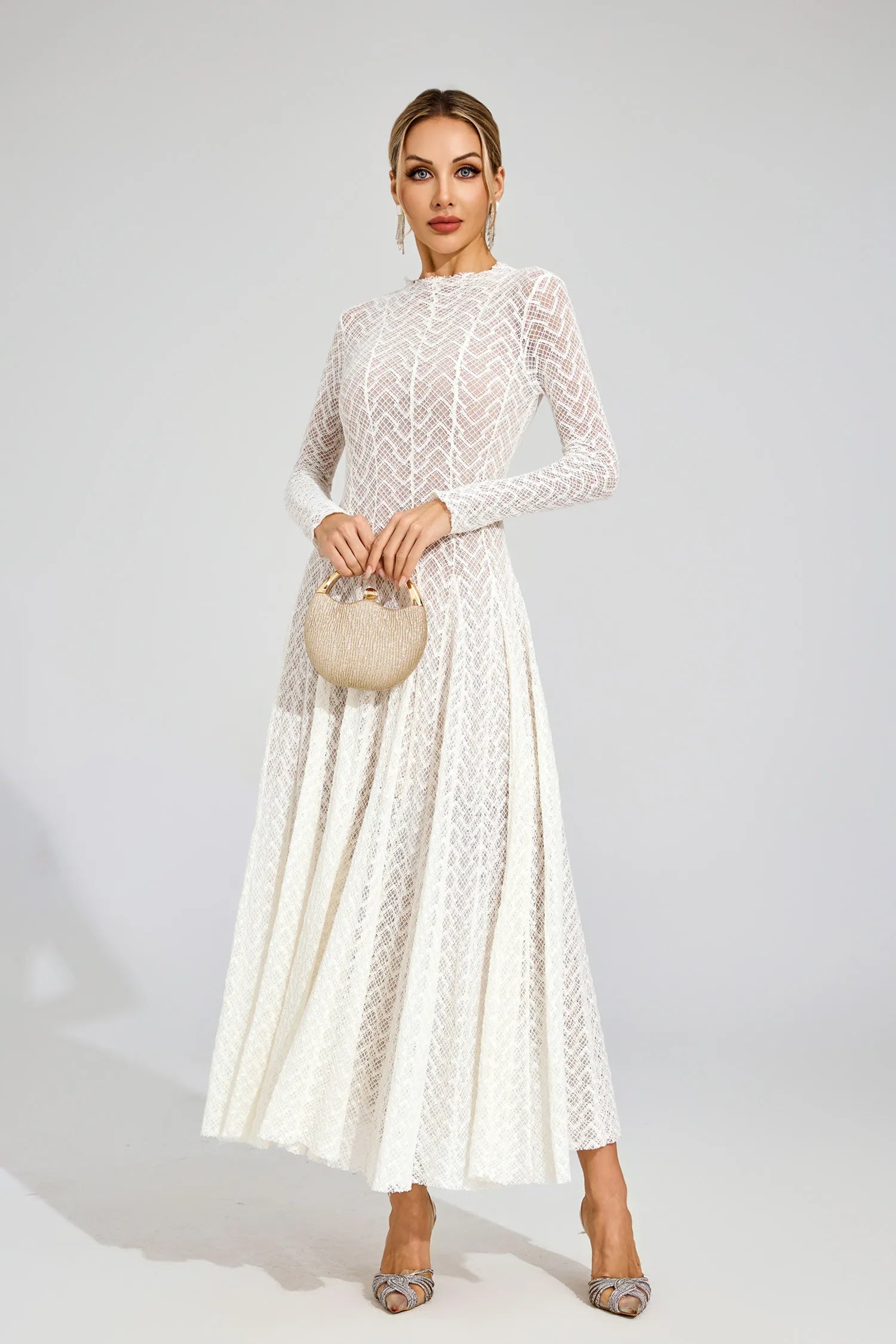 Abby White Lace Long Sleeve Maxi Dress