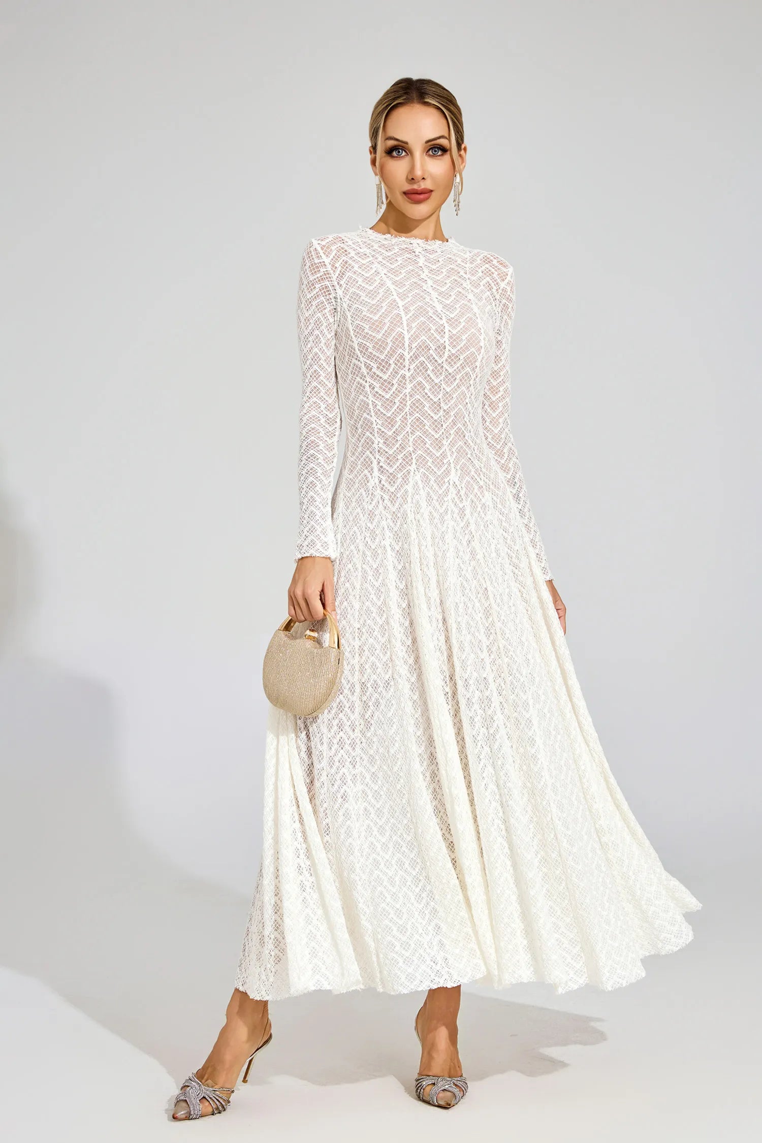 Abby White Lace Long Sleeve Maxi Dress