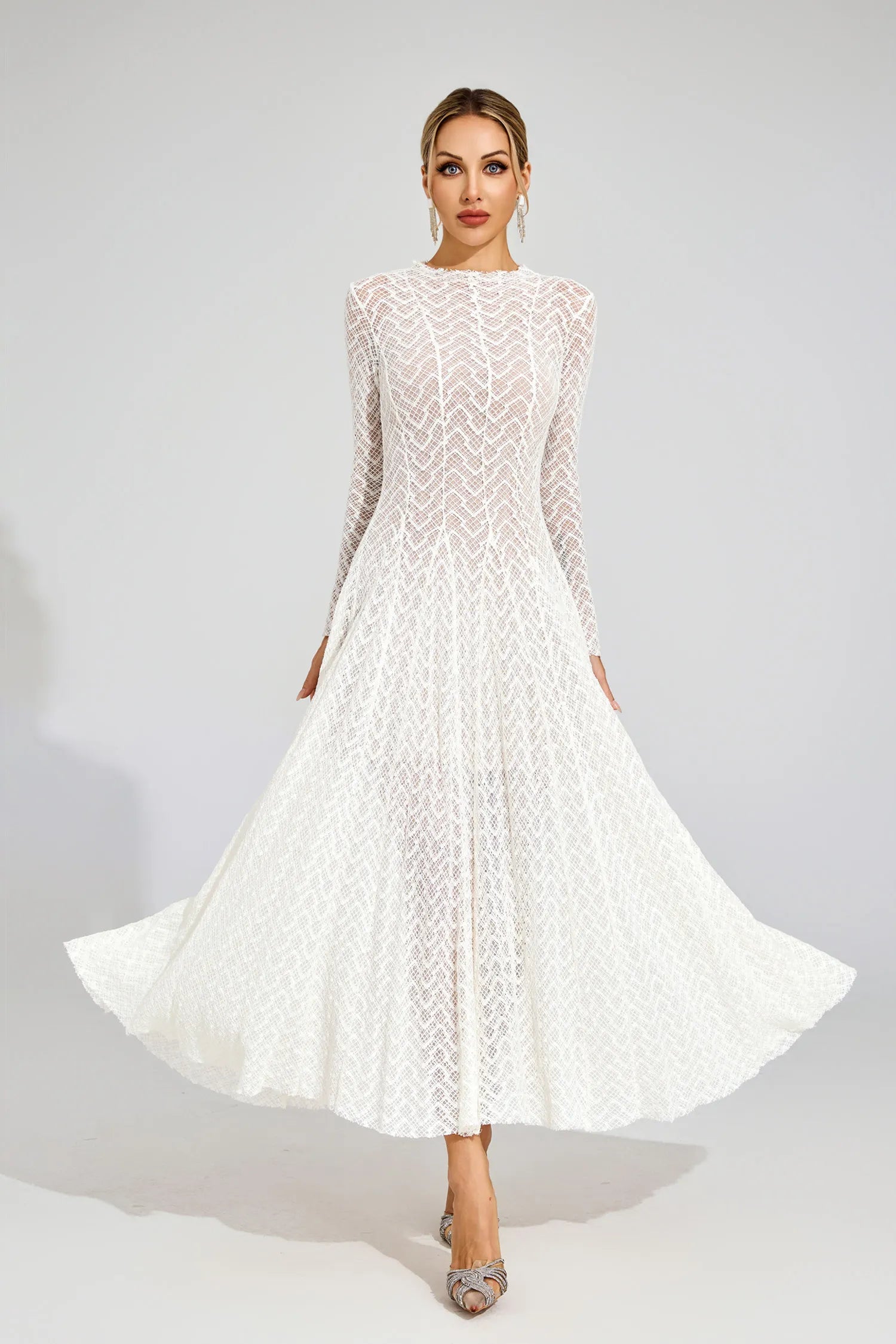 Abby White Lace Long Sleeve Maxi Dress