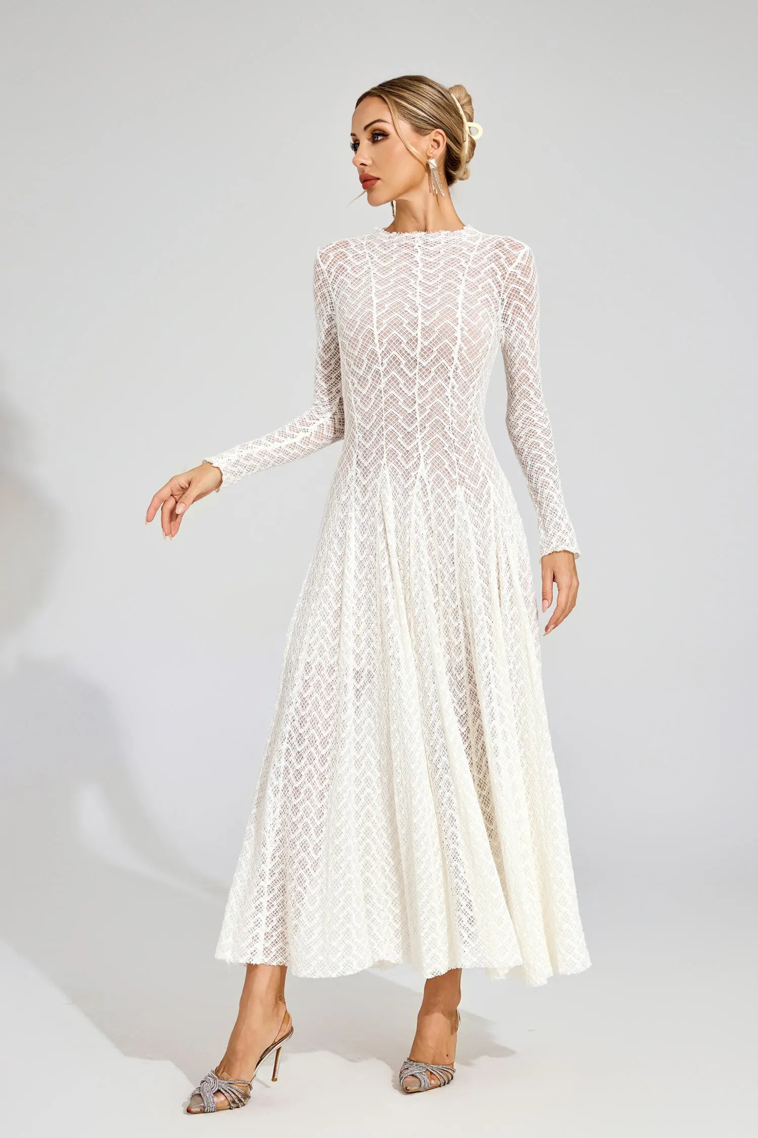 Abby White Lace Long Sleeve Maxi Dress