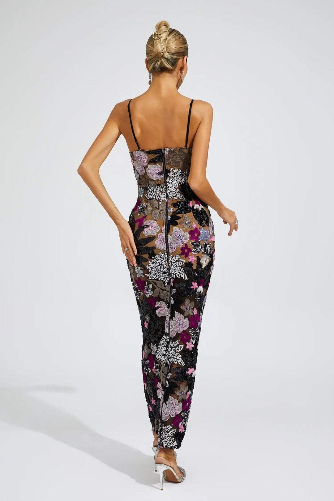 Arabella Black Sequins Embroidered Maxi Dress