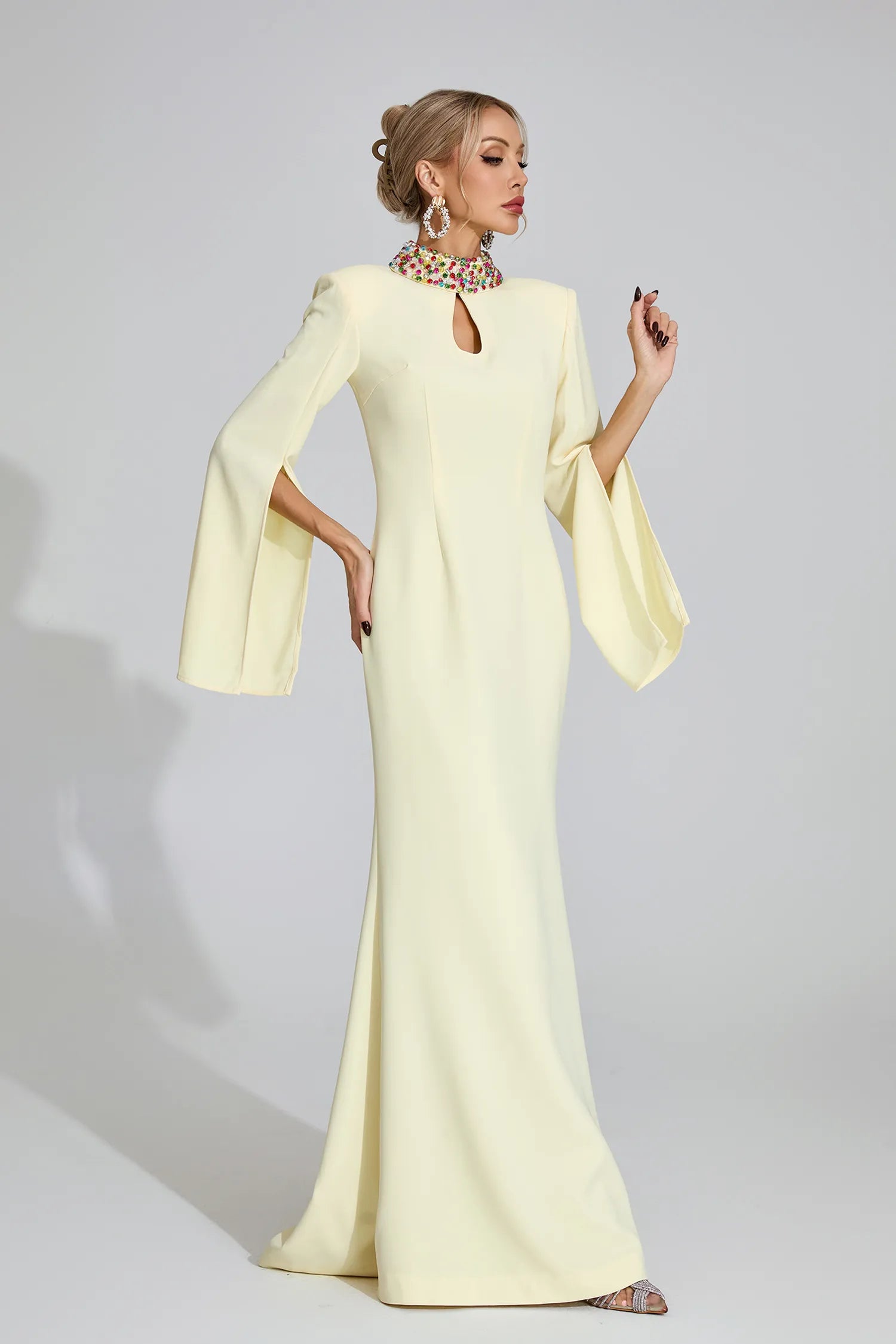 Brinley Light Yellow Diamond Maxi Dress