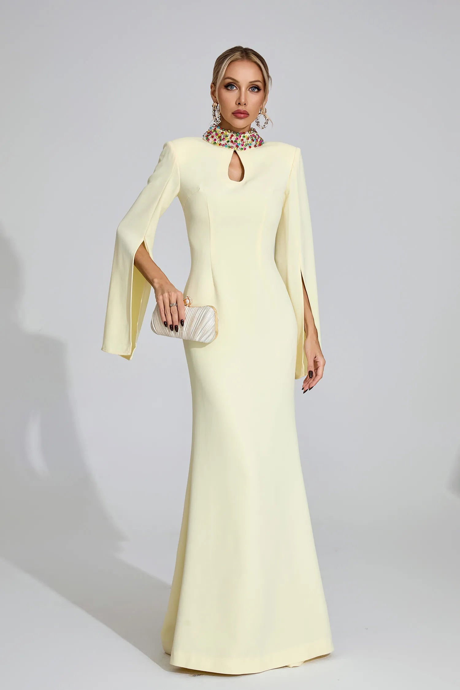 Brinley Light Yellow Diamond Maxi Dress