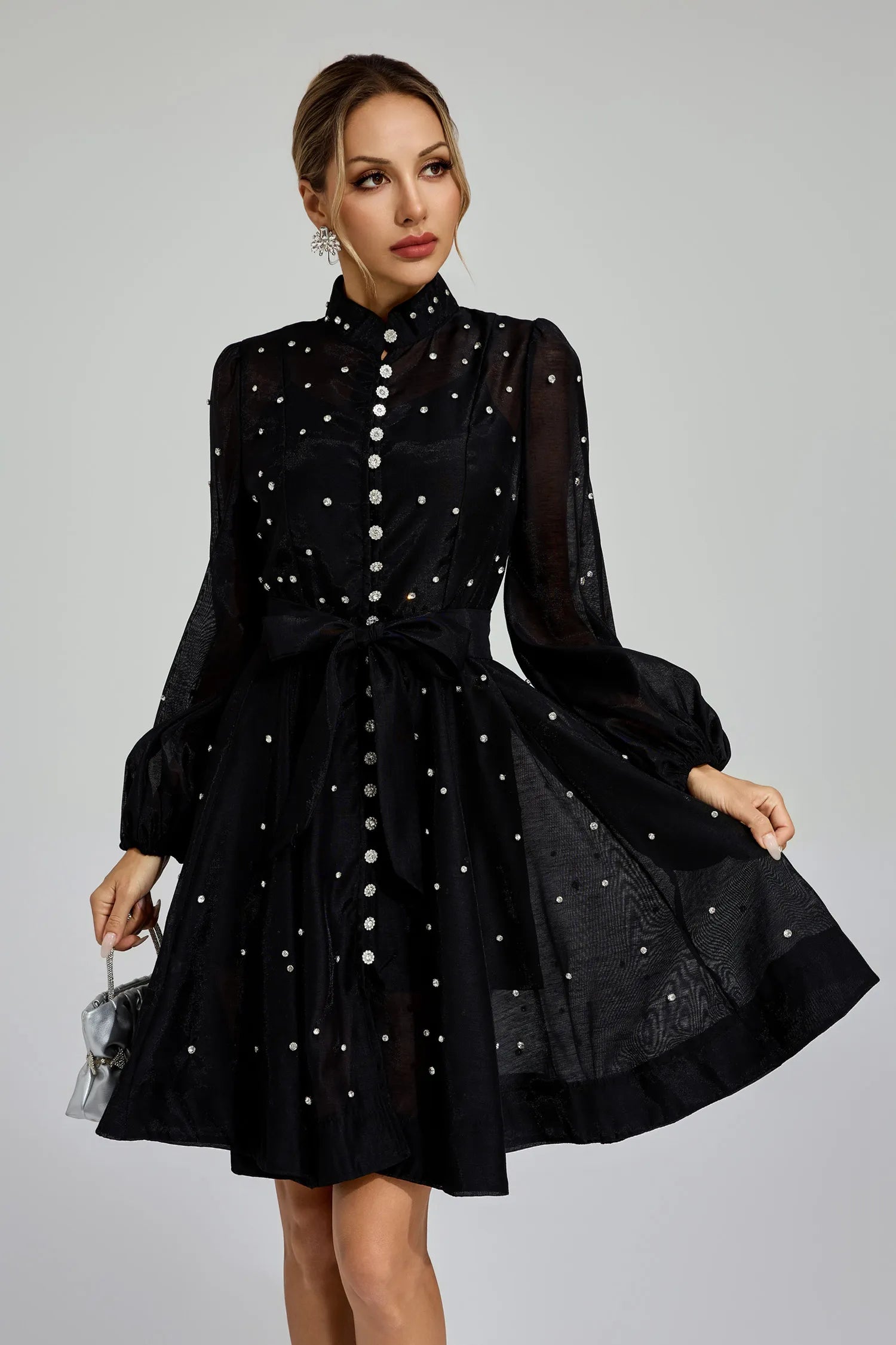 Kaïssa Black Diamond Embellished Mini Dress