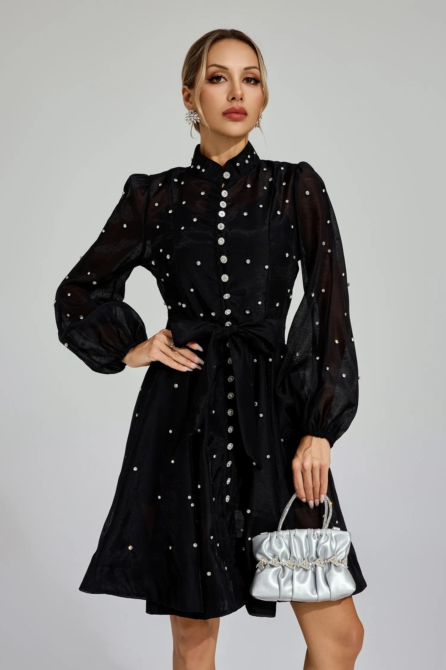 Kaïssa Black Diamond Embellished Mini Dress