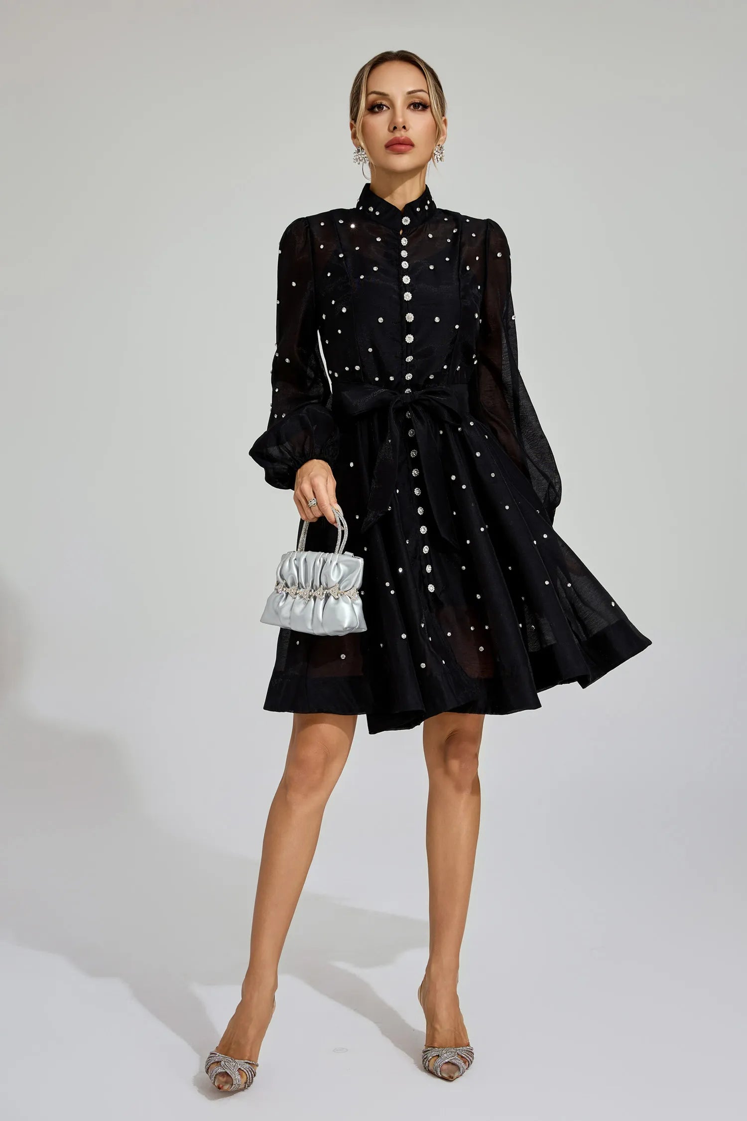 Kaïssa Black Diamond Embellished Mini Dress